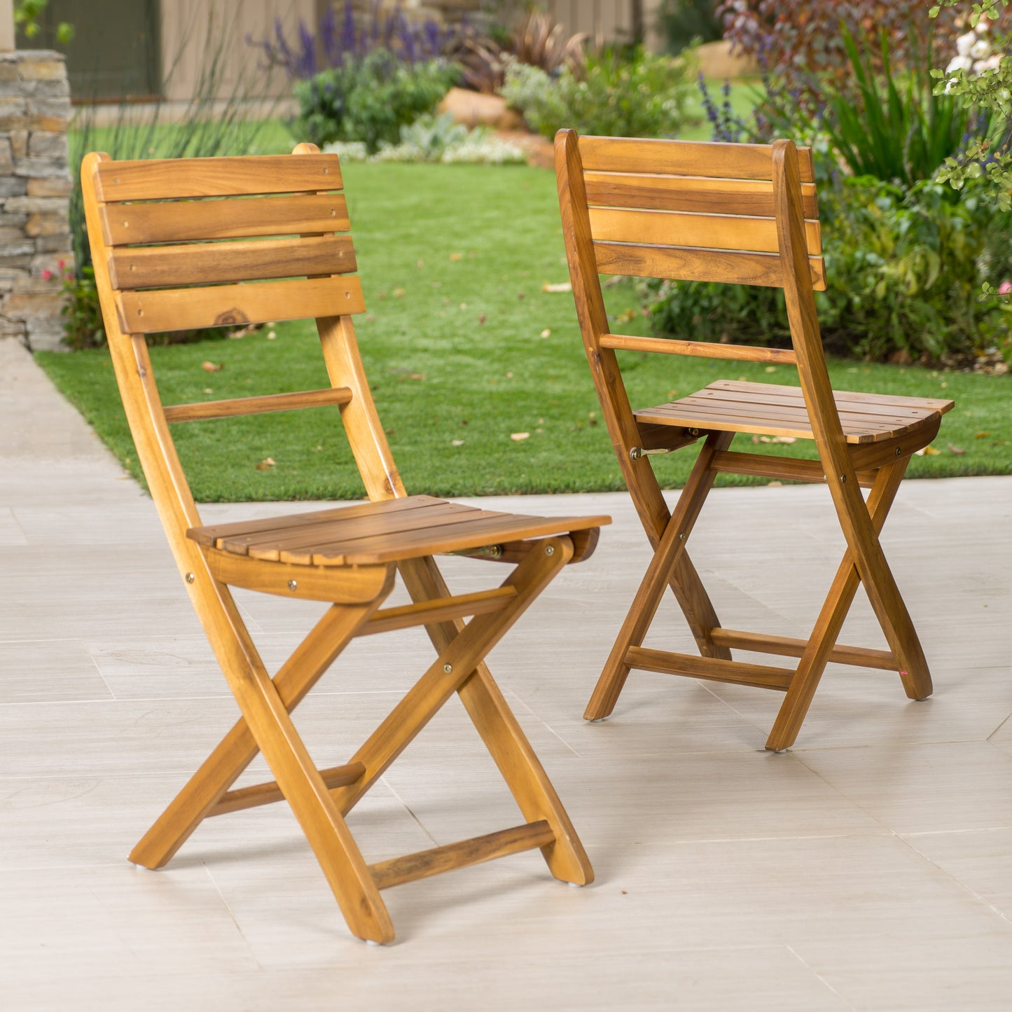 Outdoor Acacia Wood Folding Dining Chair (Set of 2),Natural
