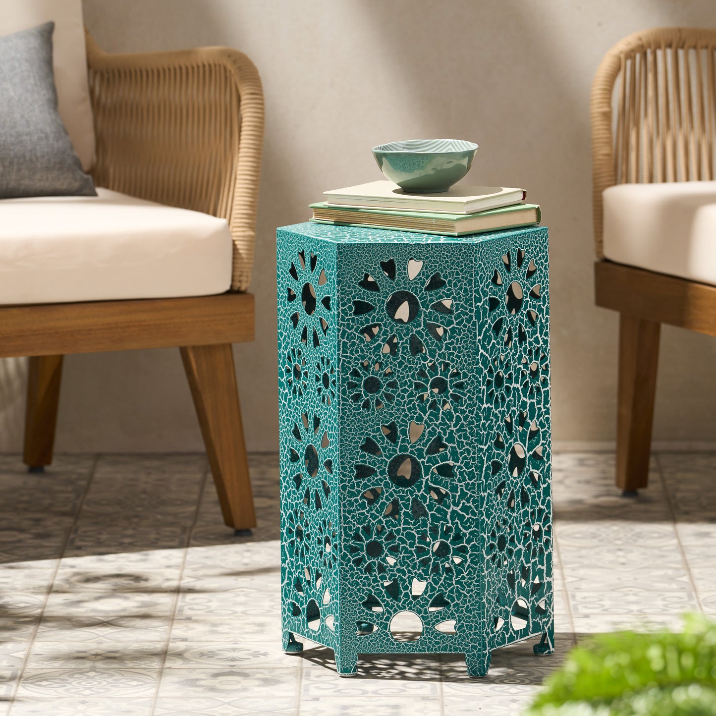 ELIANA 12" Side Table - Teal Iron Outdoor Table