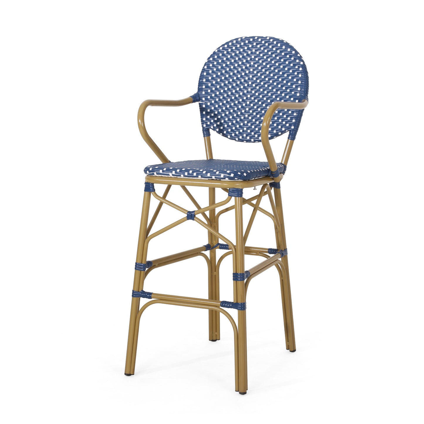 Navy Blue 2 Person Patio Barstool Set Aluminum Rattan