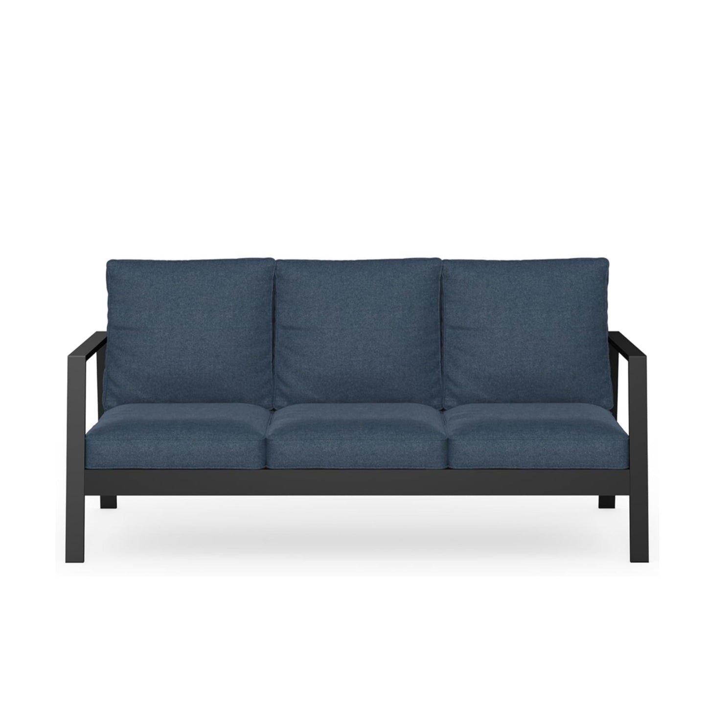 75" All-Weather Aluminum 3-seat Patio Sofa with Thick Blue Cushions & Black Frame
