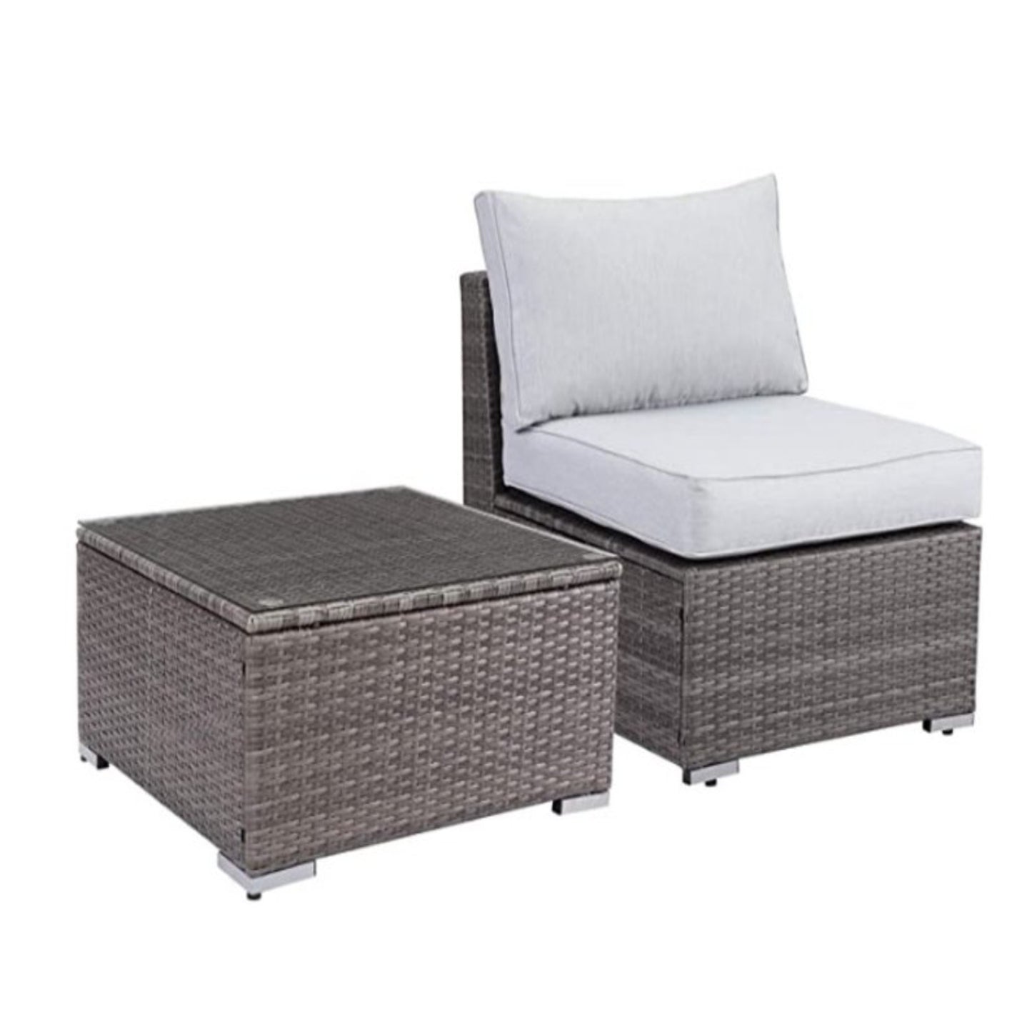 2-Piece All-Weather Outdoor Rattan Patio Furniture Set with 25.2 Inches Width Armless Sofa & Coffee Table,