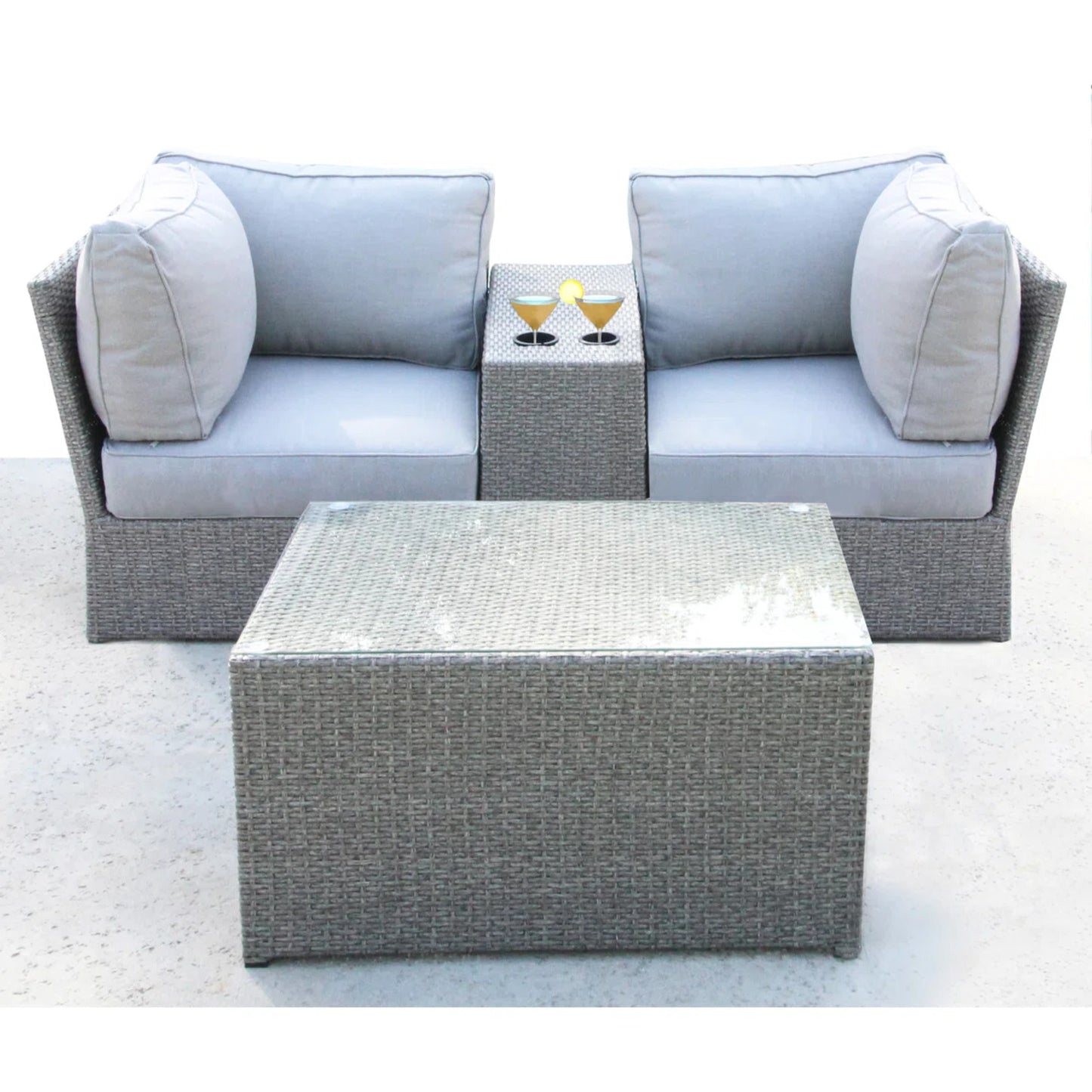 Fully Assembled All-Weather Wicker 2-Person Sectional Seating Group with Cushions