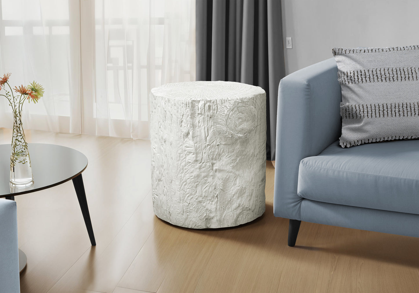 Accent Table, 25"h, Indoor Or Outdoor, Drum, End, Nightstand, Round, Side Table, Living Room, Bedroom, White, Contemporary, Modern
