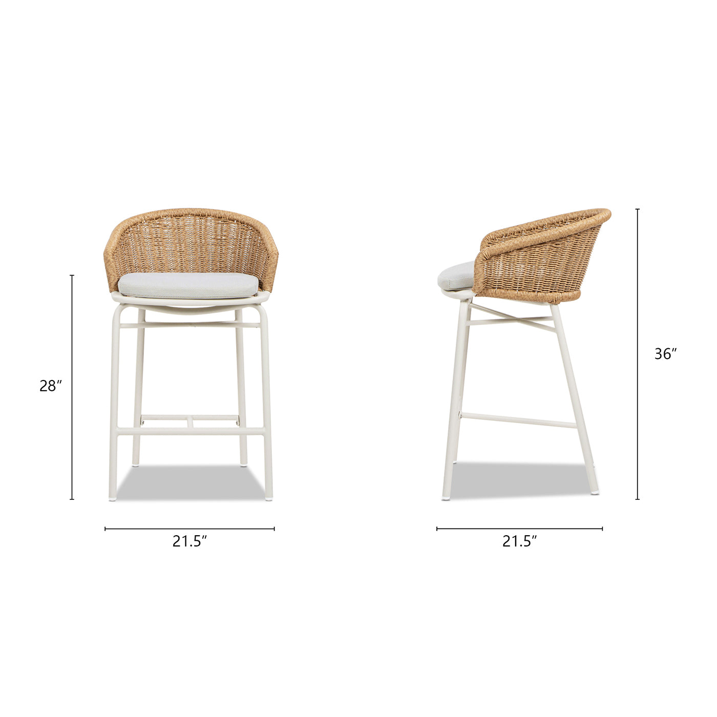 Beige Olefin Bar Stools Set of 2 - 21.5" Wicker Back