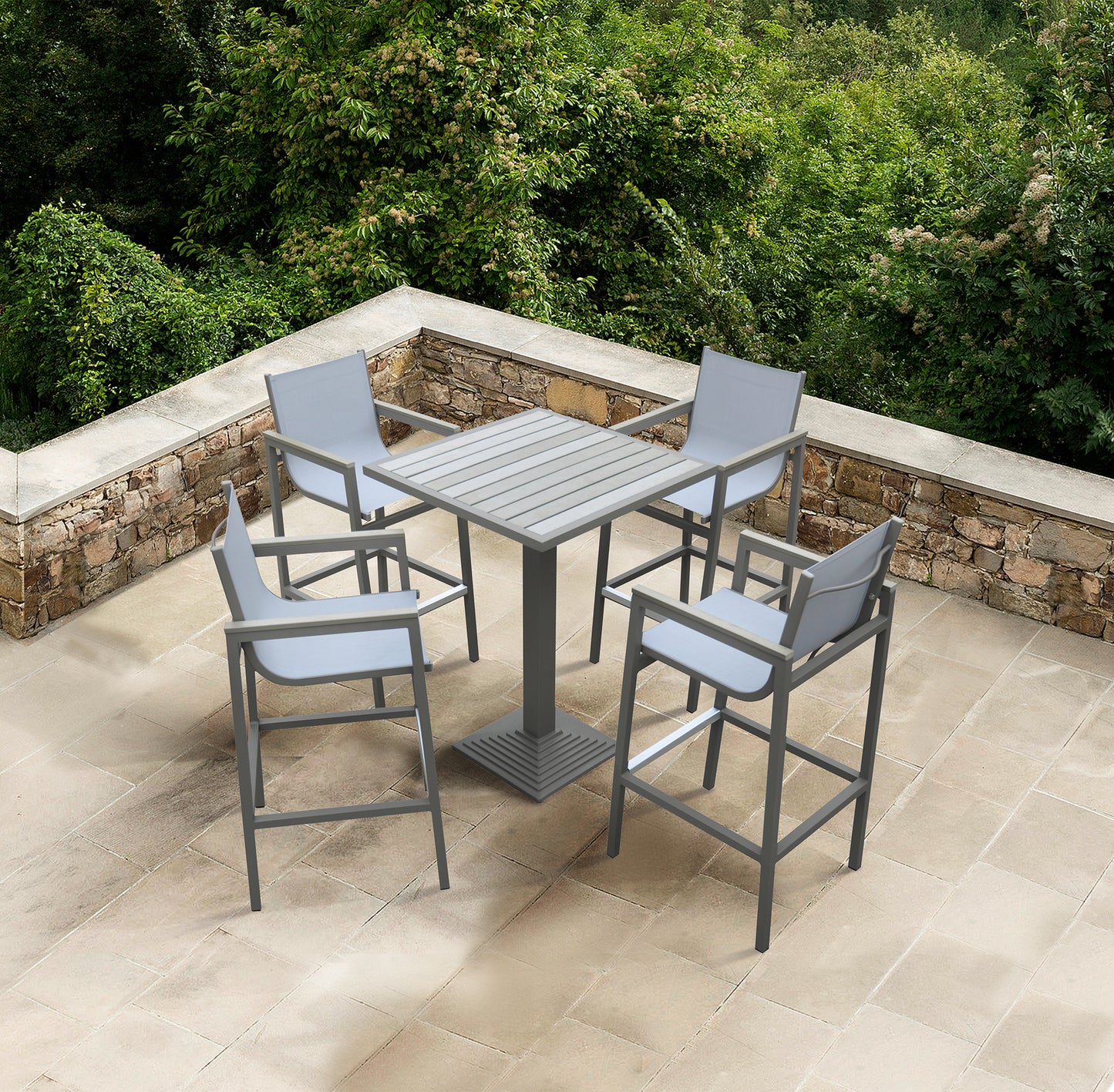 Gray Aluminum Patio Barstool with Textilene Sling