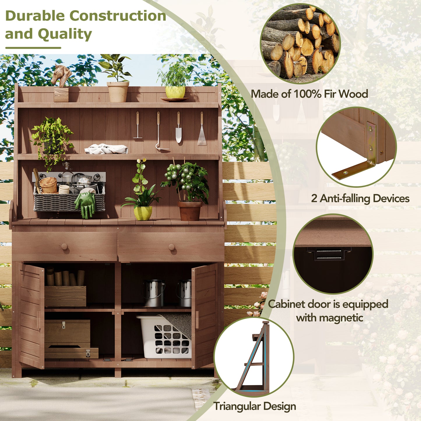 Rustic Wood Garden Potting Bench Table Outdoor Storage