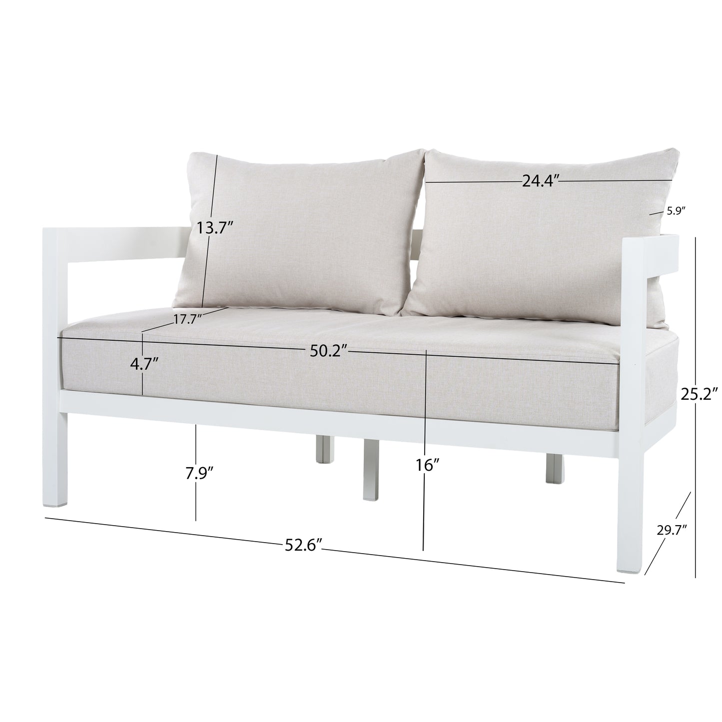 4-Piece Modern Curved Outdoor Aluminum Conversation Set, Beige & White