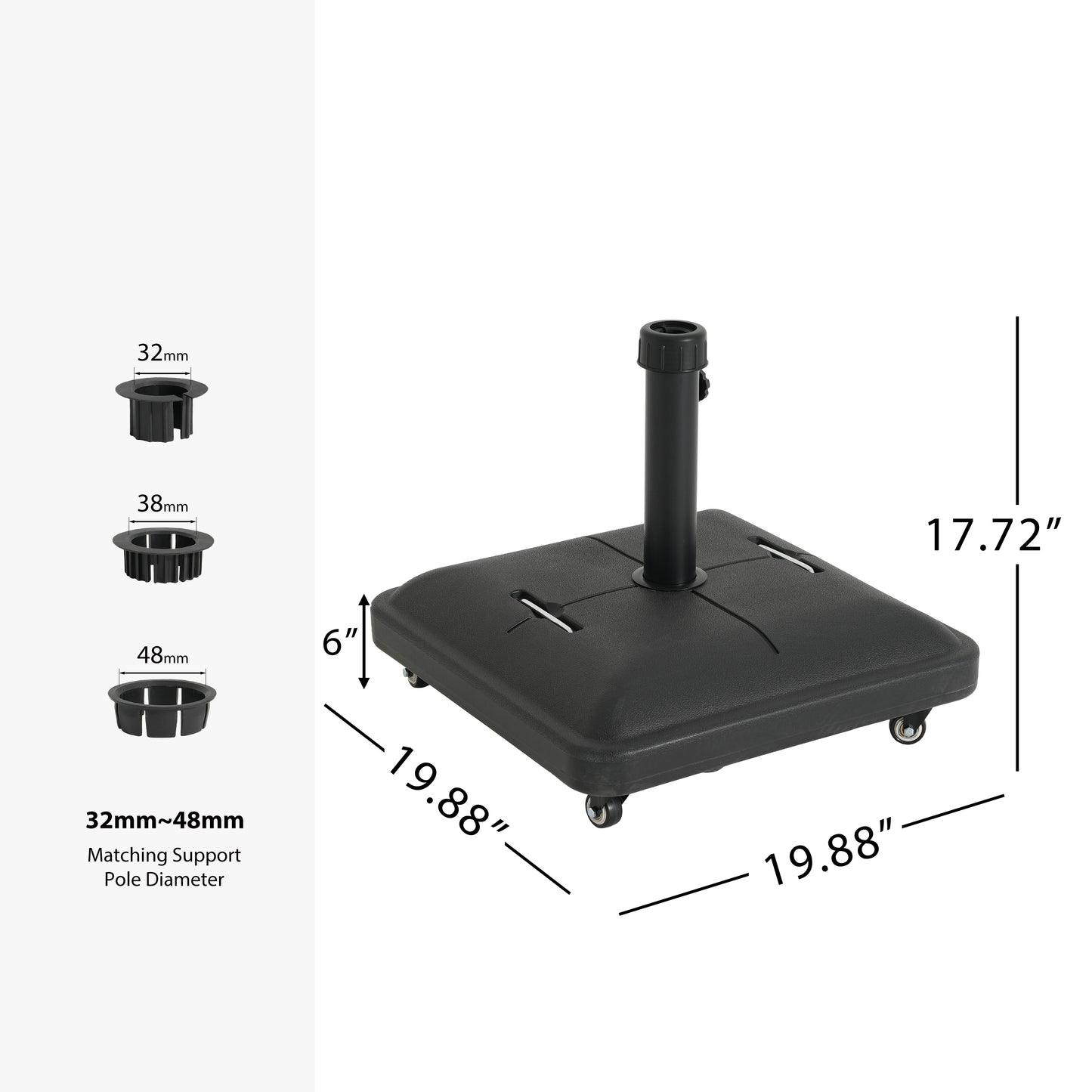 Black Concrete Resin Umbrella Base with Wheels - 19.88"