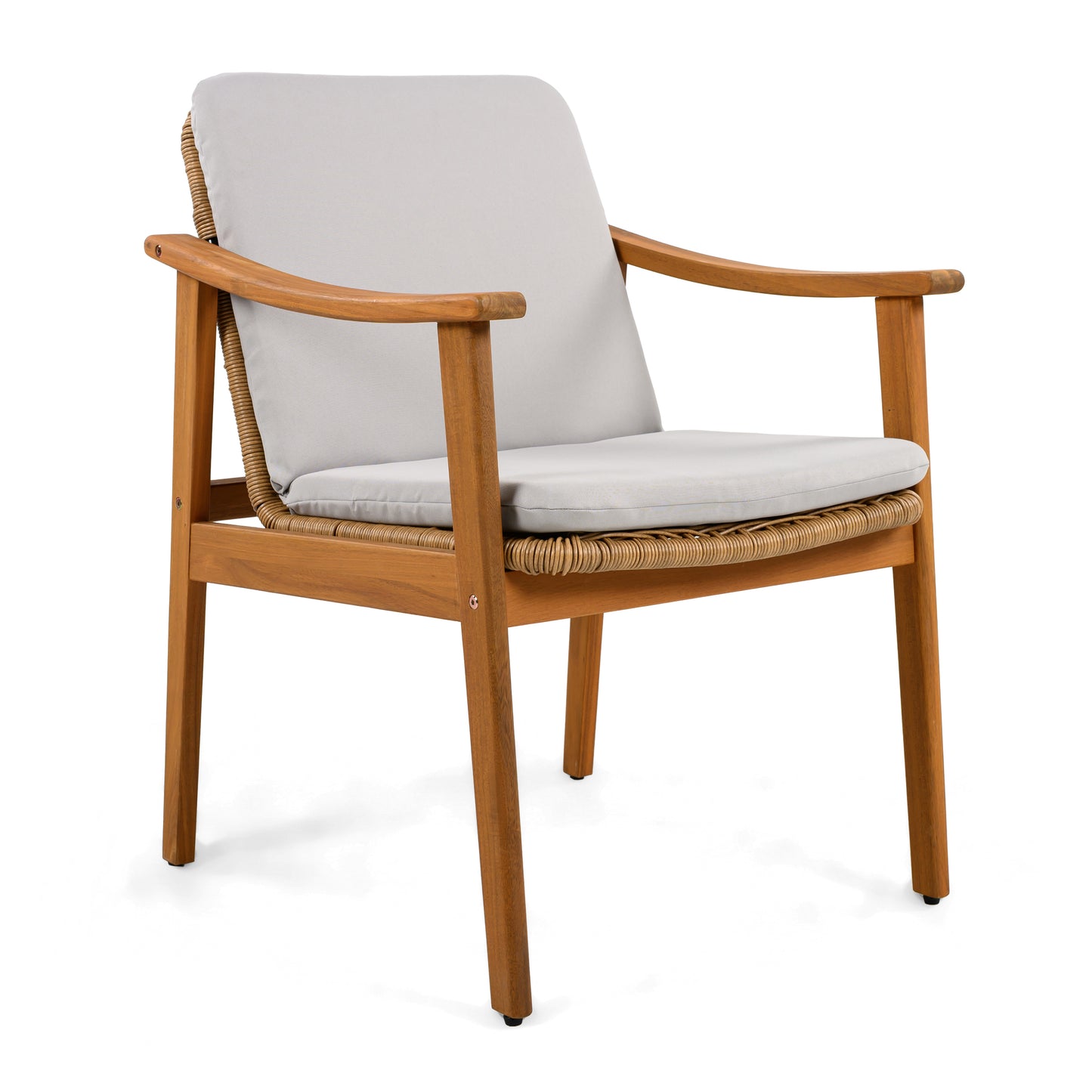 Outdoor Dining Chairs Set of 2, Acacia Wood Frame, Grey Cushion - Durable Patio