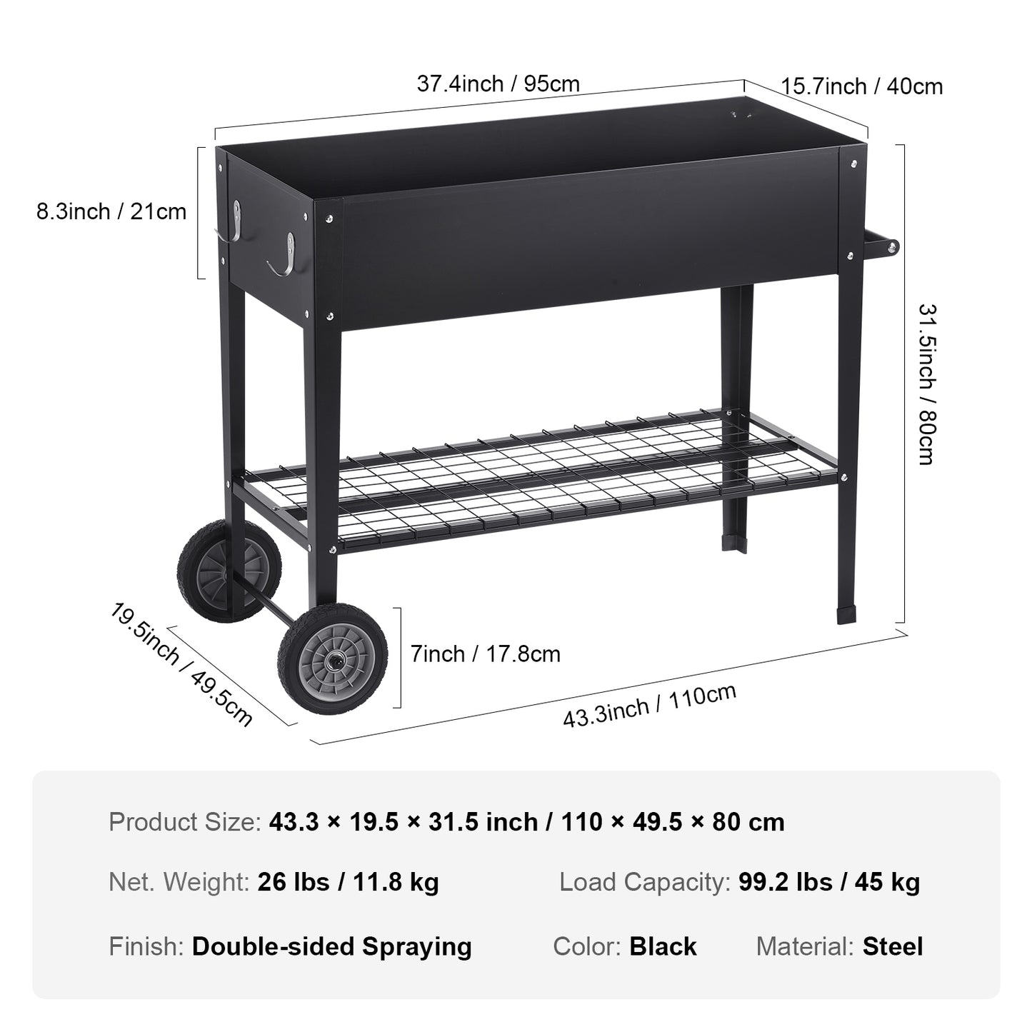 Black Iron Raised Garden Bed for Patio and Poolside Gardening