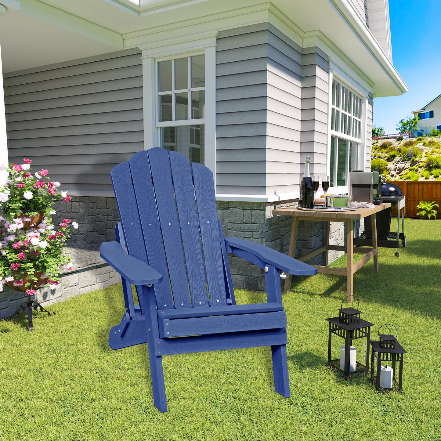 Adjustable Adirondack Chair with Cup Holder, All Weather Chair for Deck(Blue)