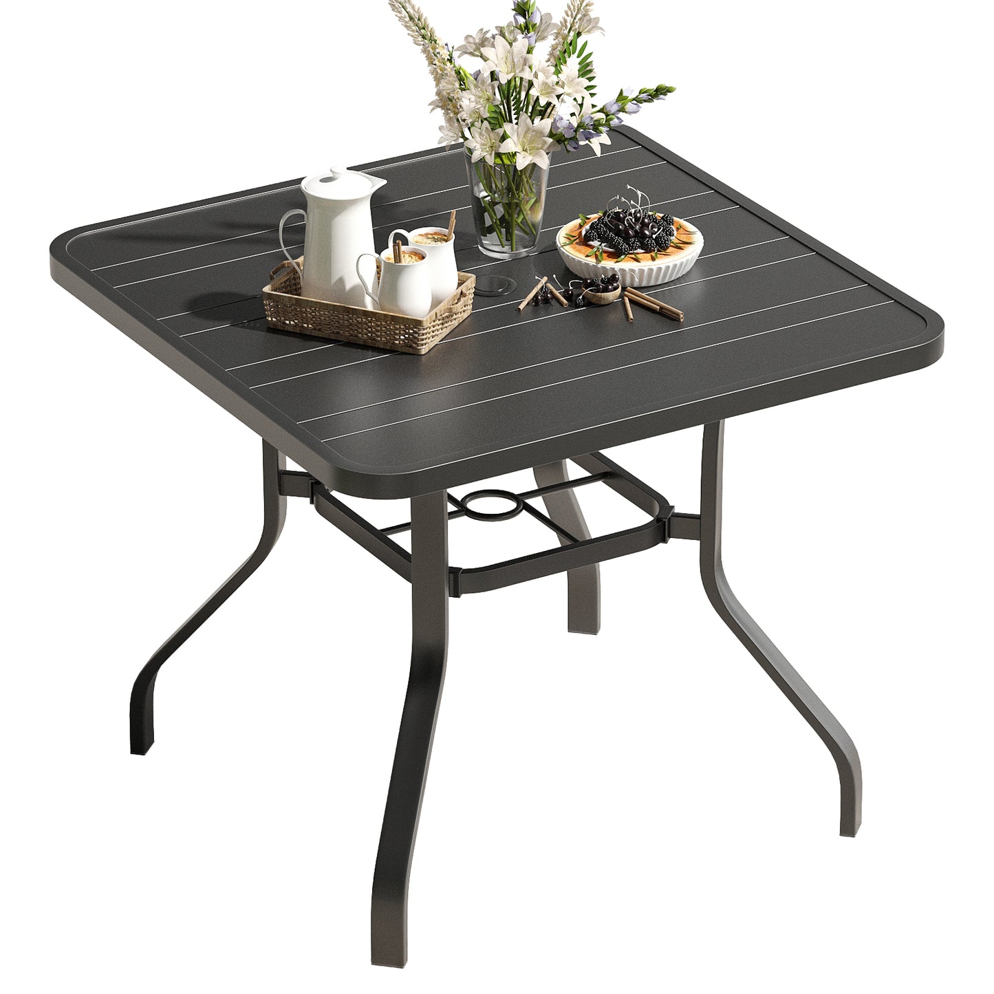 Patio Dining Table 35"x35", Square Outdoor Dining Table with 1.57" Umbrella Hole, Metal Outdoor Furniture for Patio, Graden, Backyard and Poolside, Weather-Resistant