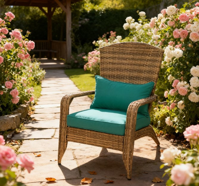 Tall Curved Backrest Chair,Patio Adirondack Chair with Rattan Wicker, Soft Cushions