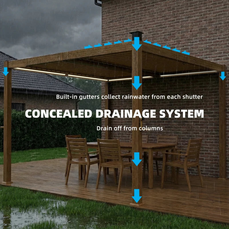 Brown Metal Louvered Pergola - 118" Patio Cover