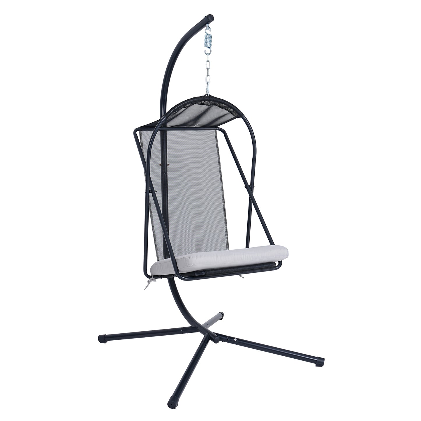 Hanging Egg Chair wth Stand Patio Hammock Swing Chair with Water&UV Resistant Cushion for Bedroom Balcony Garden Indoor Outdoor, White Gray