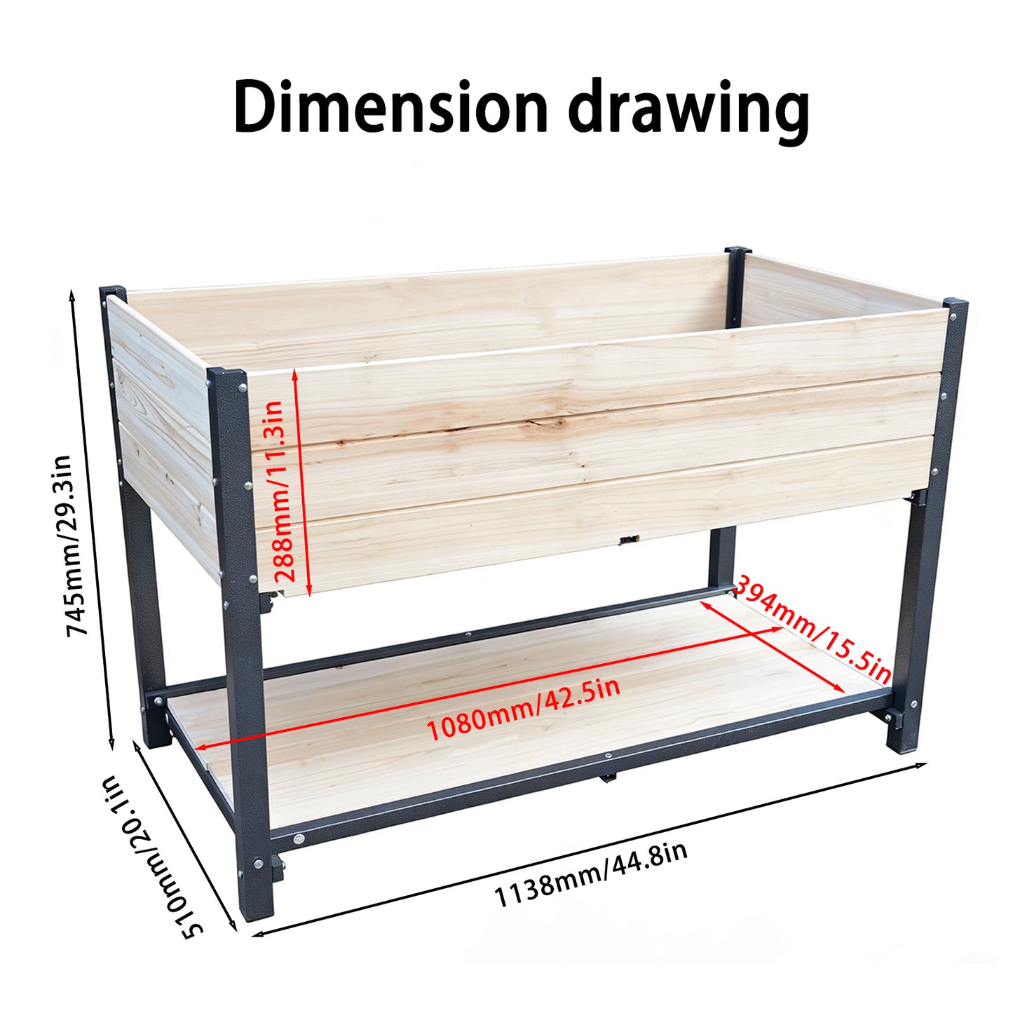 Solid Wood & Iron Raised Garden Bed - Durable, Weather-Ready Planter Box