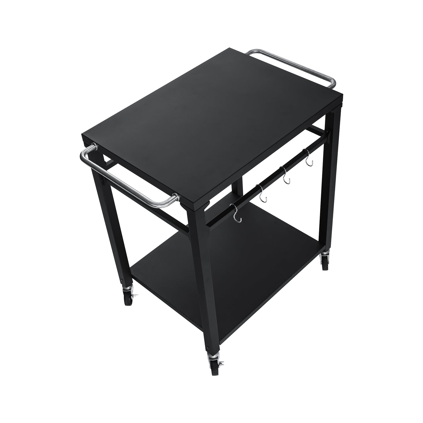 2-Tier Outdoor Grill Cart - Black Rolling BBQ Prep Table