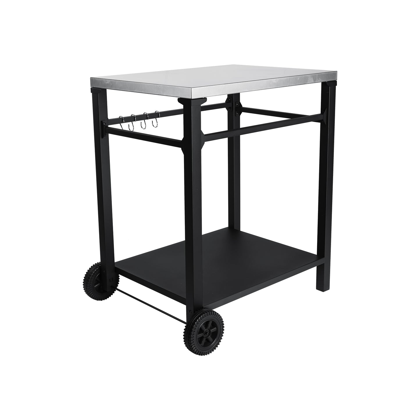 2-Tier Outdoor Grill Cart - Black White Steel, Rolling BBQ Prep Table