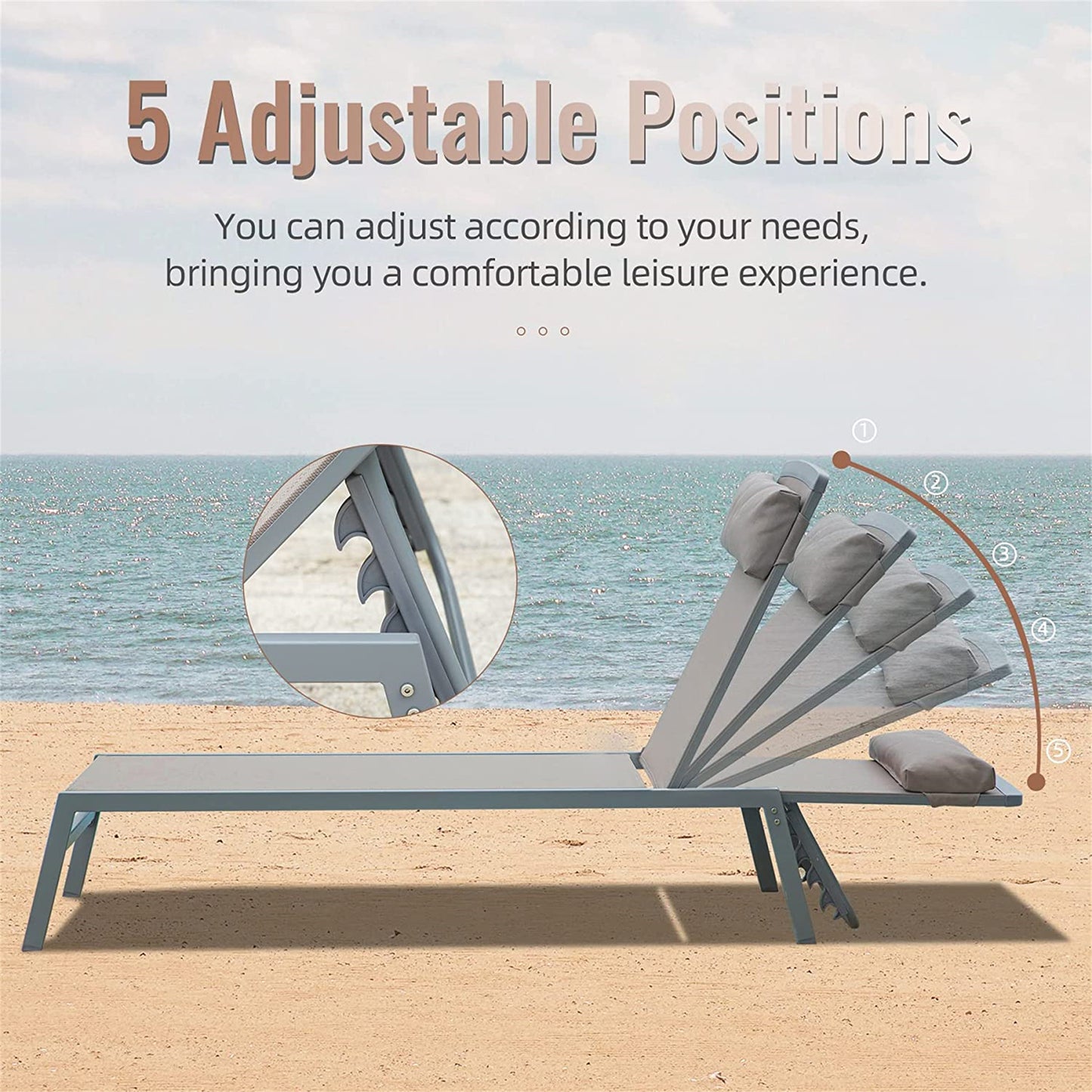 Khaki Aluminum Patio Chaise Lounge Set - 2 Chairs + Table