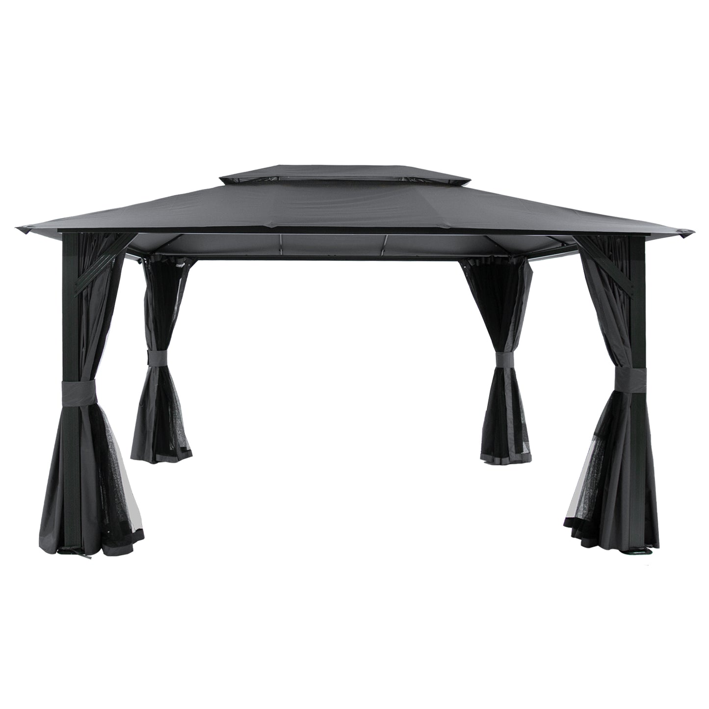 10'x13' Outdoor Gazebo for Patio, Soft Top Metal Gazebos with Double Roofs, Heavy Duty Party Tent with Mosquito Netting and Privacy Curtains for Backyard Garden Lawn Deck (Gray)