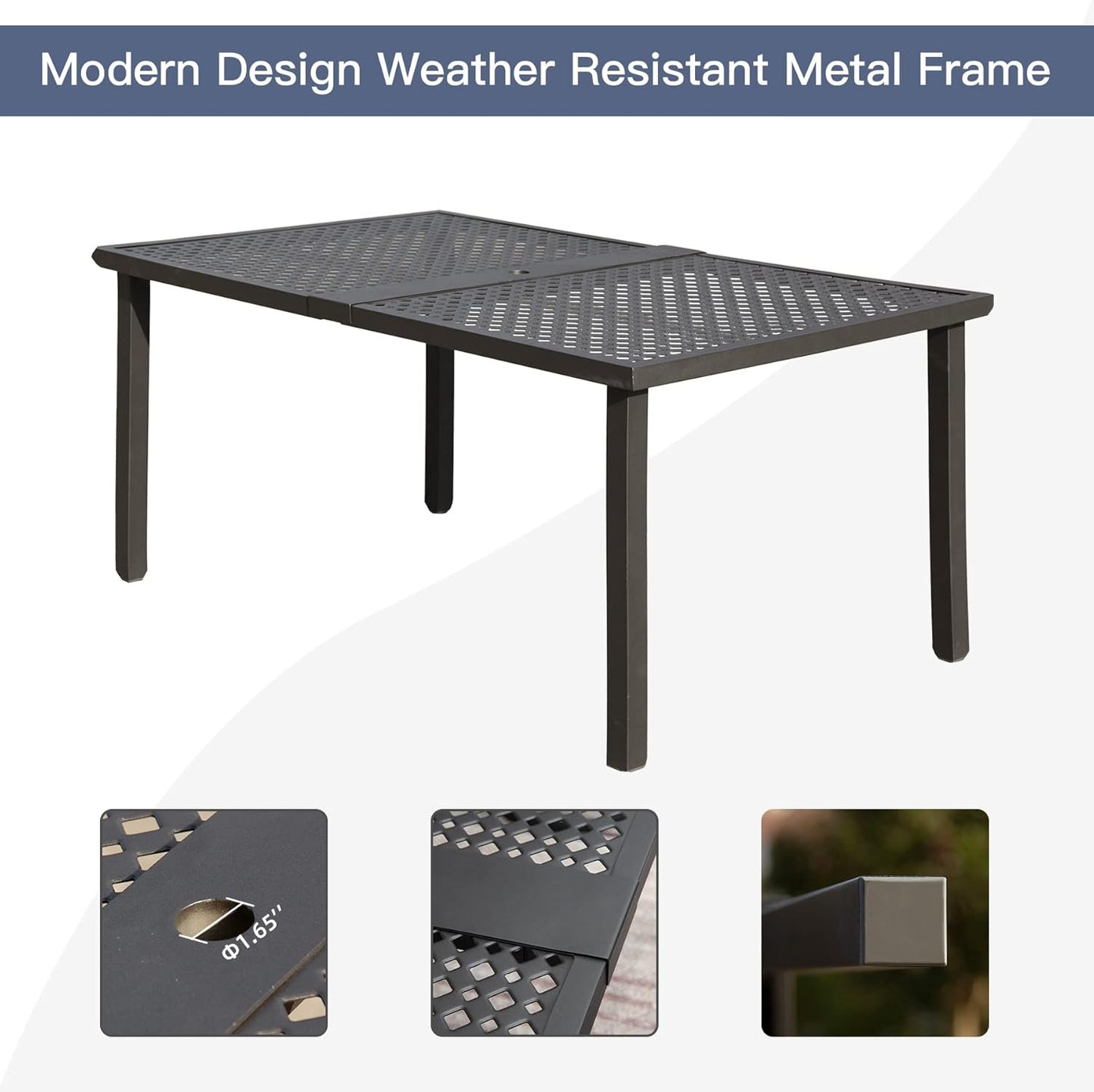 Navy Blue Metal Patio Dining Set 7 Piece Outdoor Conversation Table with Cushions