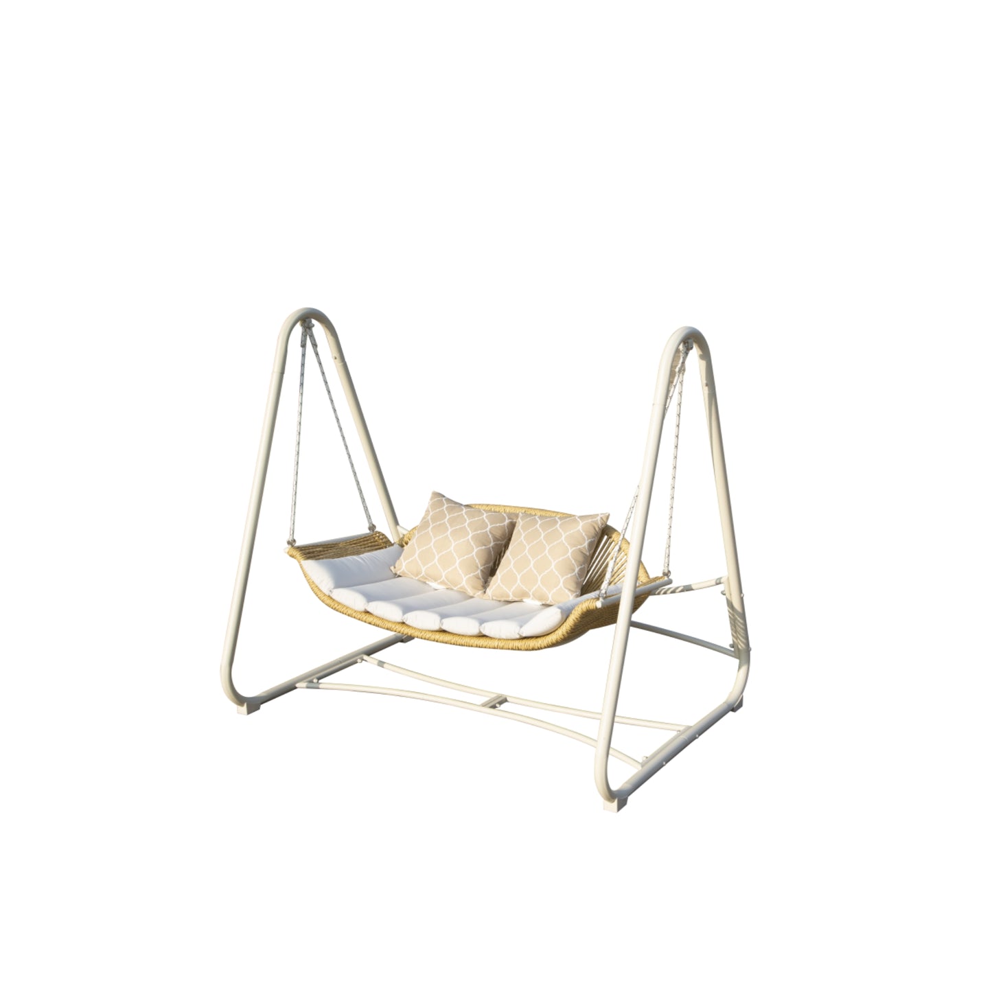 Outdoor Patio Porch Swing, 2-Seat Hanging Swing Chair with Thickened Cushions and Pillow, Rattan Porch Swing Chair Outdoor Hammock Chair for Porch, Backyard, Garden