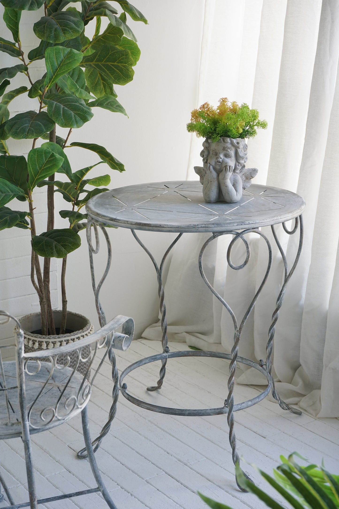 Gray Iron Heart Side Table - Outdoor Patio Decor
