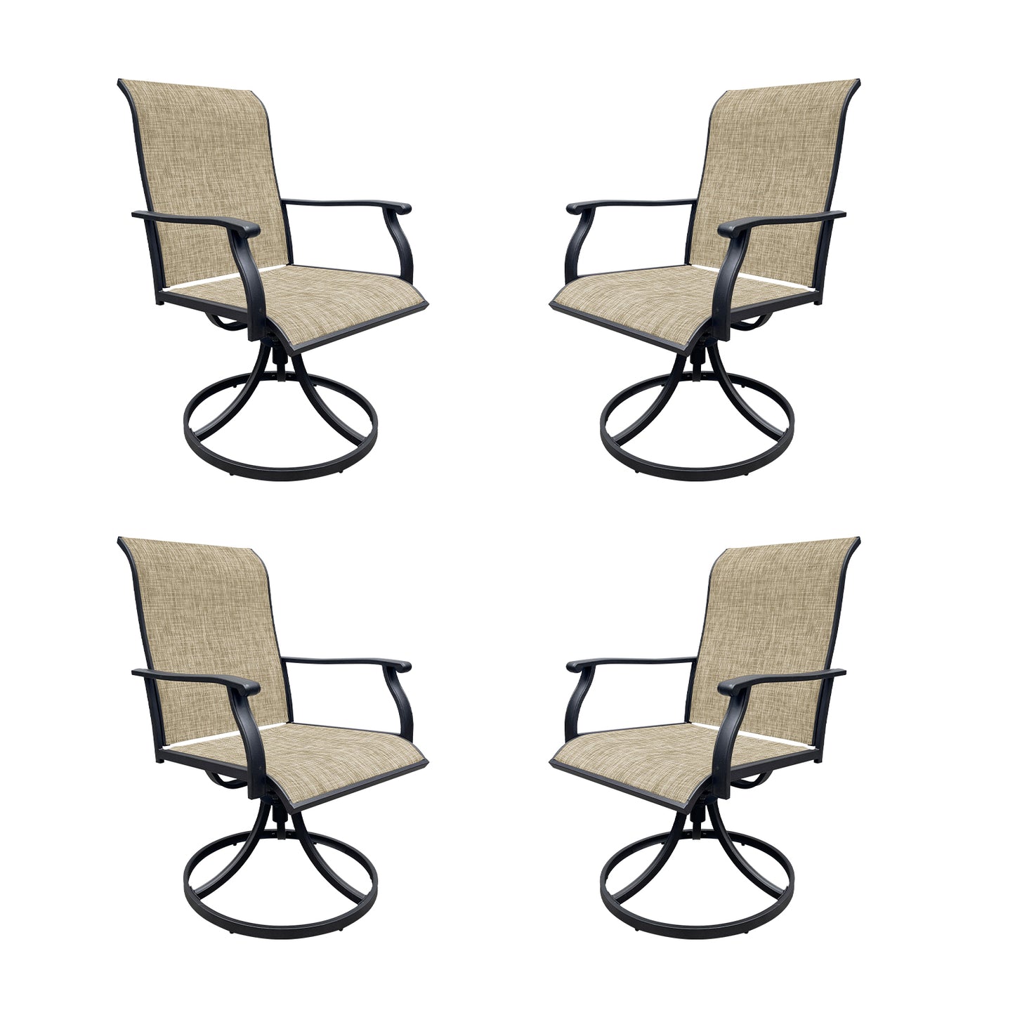 Black Brown Swivel Dining Chairs Set for Outdoor Patio Deck Seating