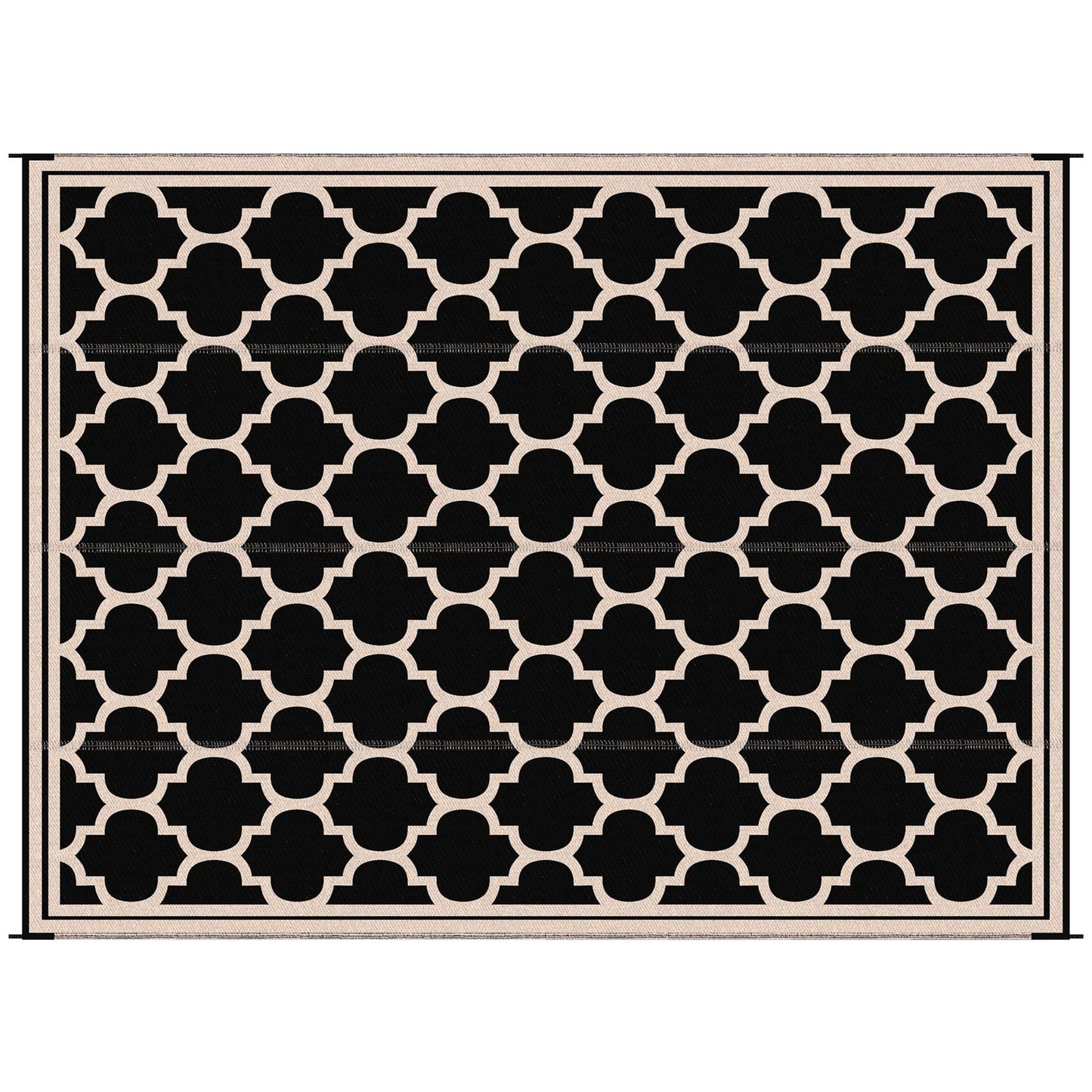 Outsunny Reversible Outdoor Rug Carpet, 9' x 18' Waterproof Plastic Straw Rug, Portable RV Camping Rugs with Carry Bag, Large Floor Mat for Backyard, Deck, Picnic, Beach, Black & Beige