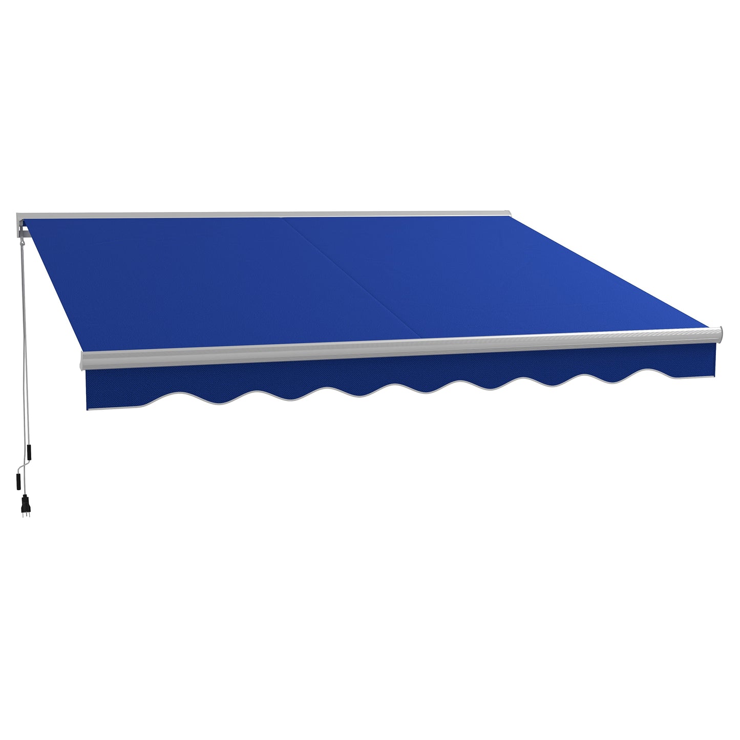 Outsunny 13' x 10' Electric Awning with LED Lights, Retractable Awning, UV40+ Sun Shade Shelter with Remote Controller and Crank Handle for Deck, Balcony, Yard, Blue