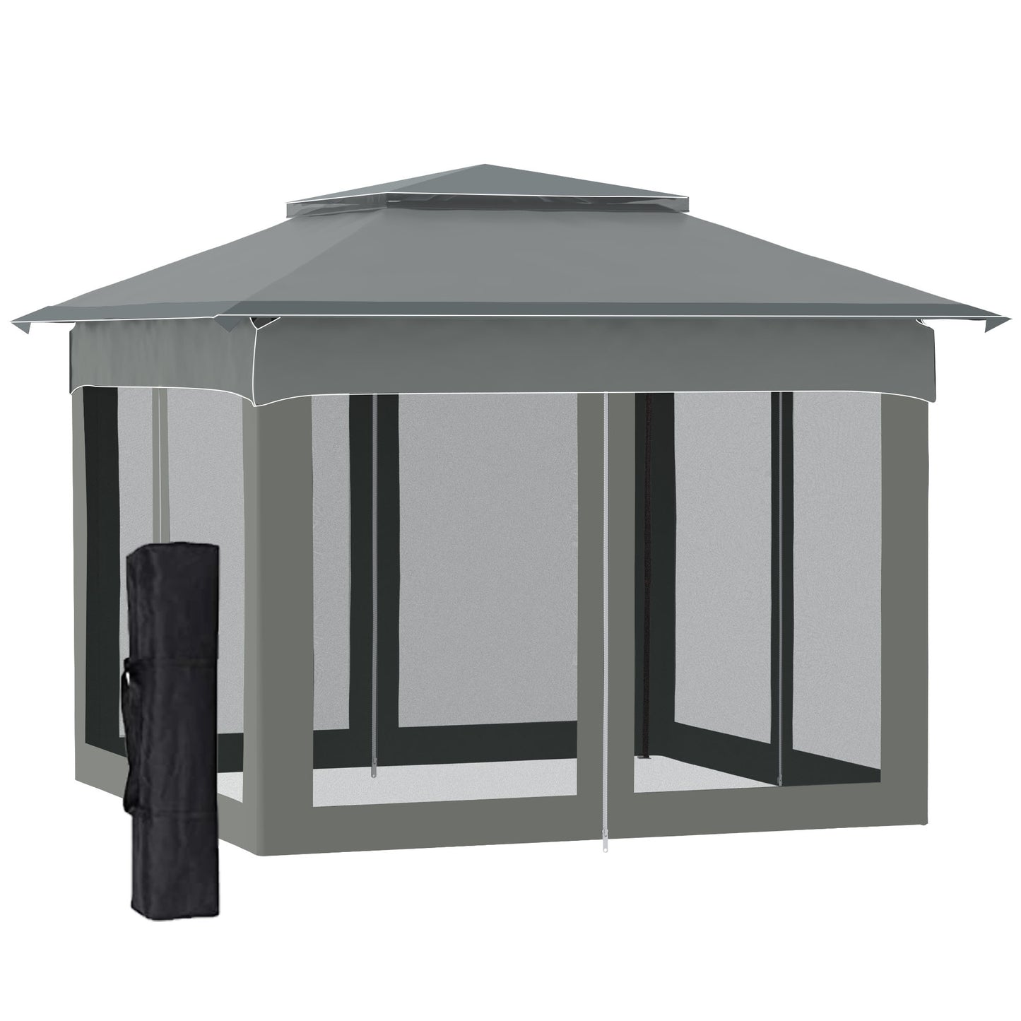 Outsunny 11' x 11' Pop Up Canopy, Outdoor Patio Gazebo Shelter with Removable Zipper Netting, Instant Event Tent w/ 114 Square Feet of Shade and Carry Bag for Backyard, Garden, Dark Gray