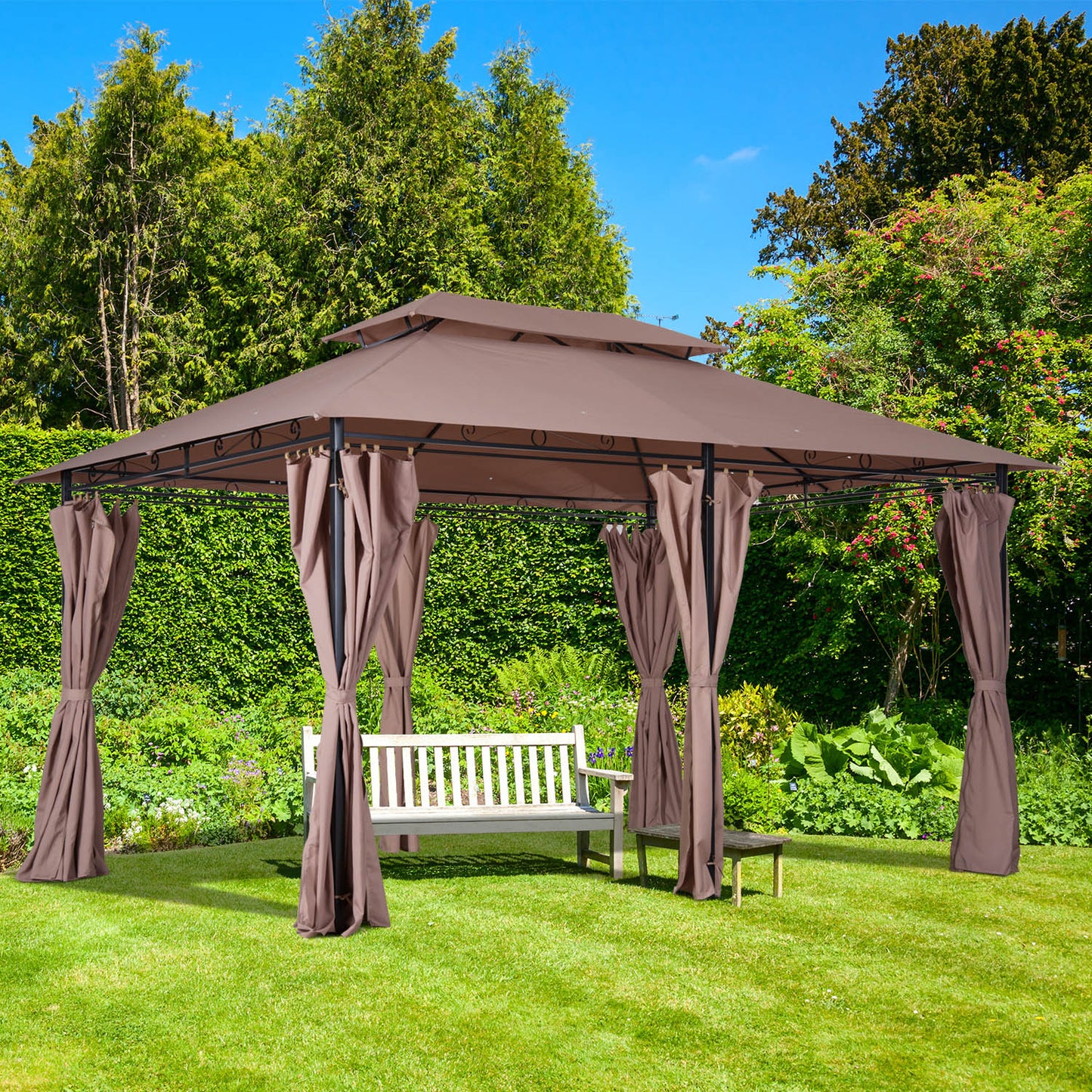 10' x 13' Khaki Steel Patio Gazebo - Outdoor Canopy Shelter