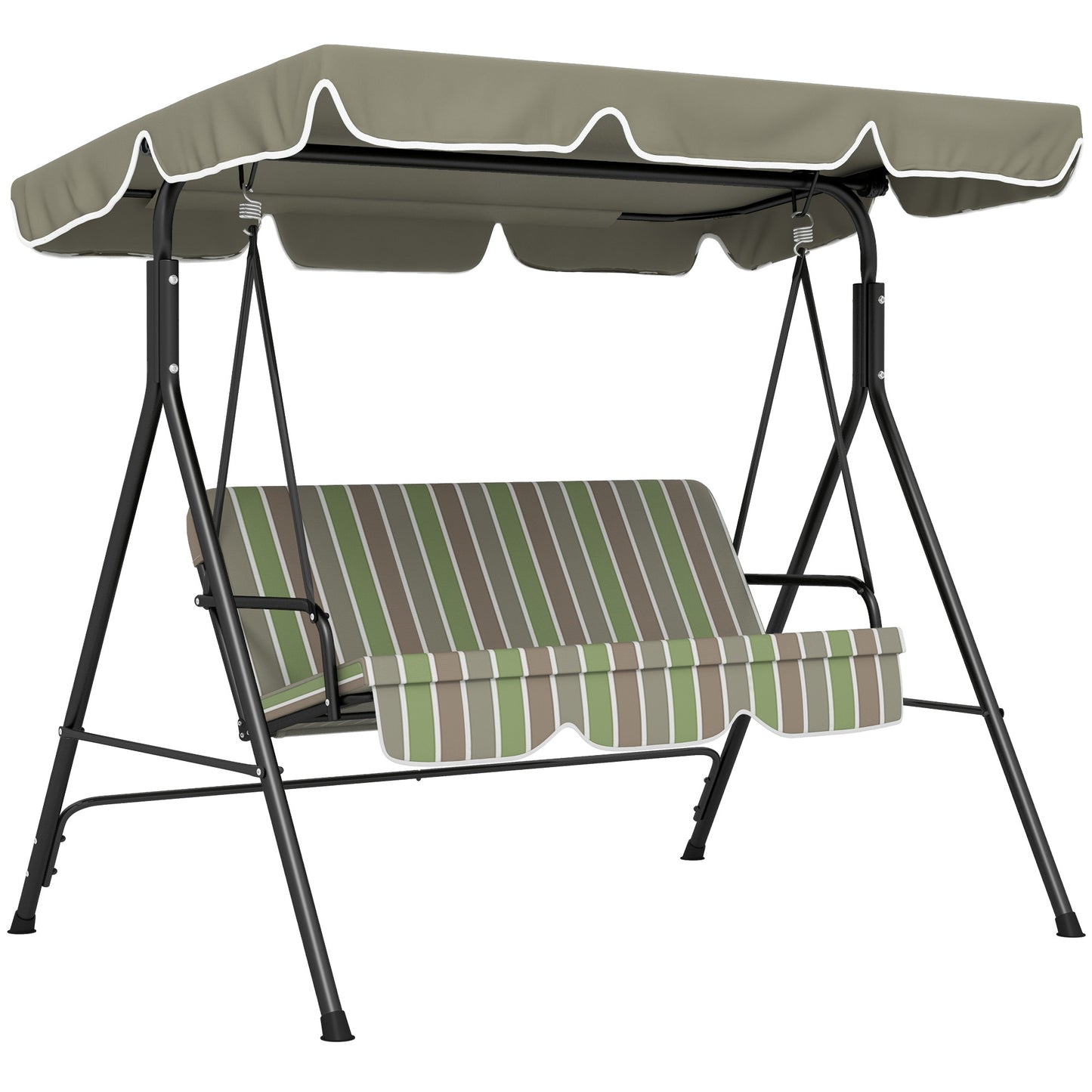 Outsunny 3-Seat Outdoor Patio Swing Chair with Removable Cushion, Steel Frame Stand and Adjustable Tilt Canopy for Patio, Garden, Poolside, Balcony, Backyard, Beige & Green