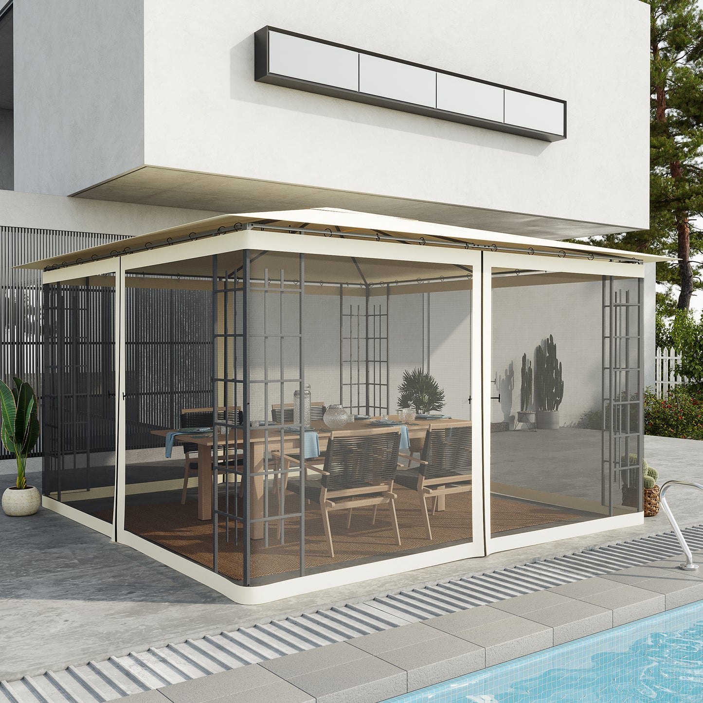 Cream White Polyester Gazebo Netting Replacement for Patio and Porch
