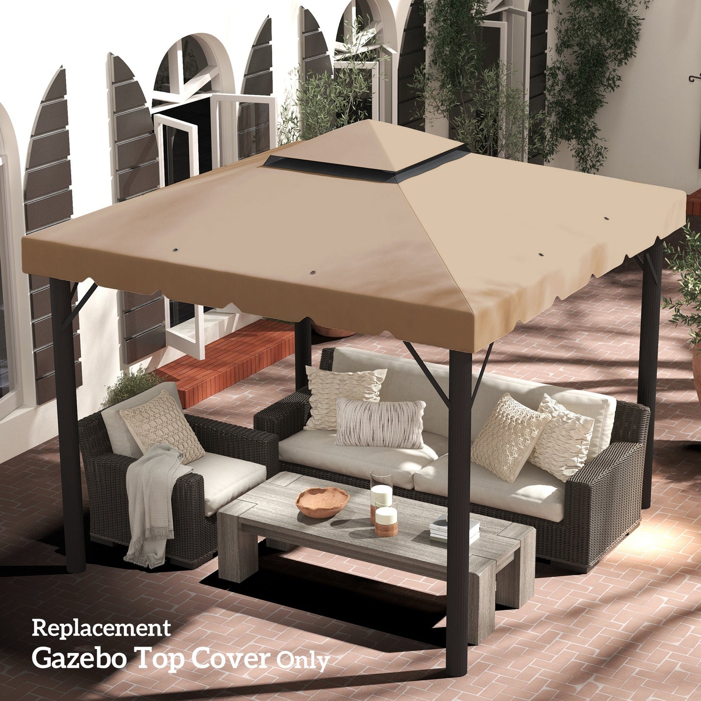 9.8' Khaki Polyester Gazebo Canopy Top - Outdoor Patio Shade