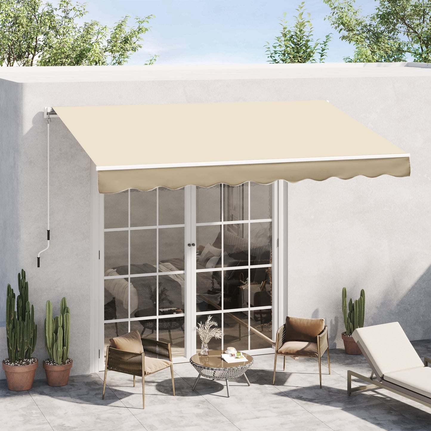 Beige Aluminum Retractable Awning for Garden or Poolside Porch