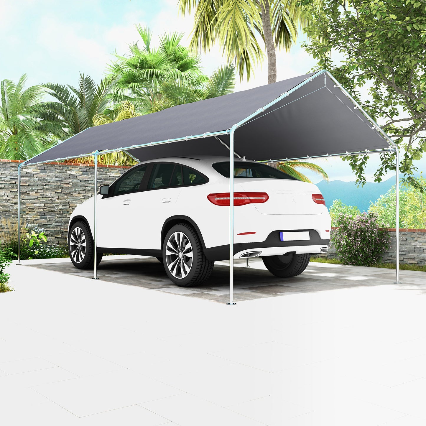 Grey Steel Carport 3.8 x 7.7 ft - Outdoor Carport