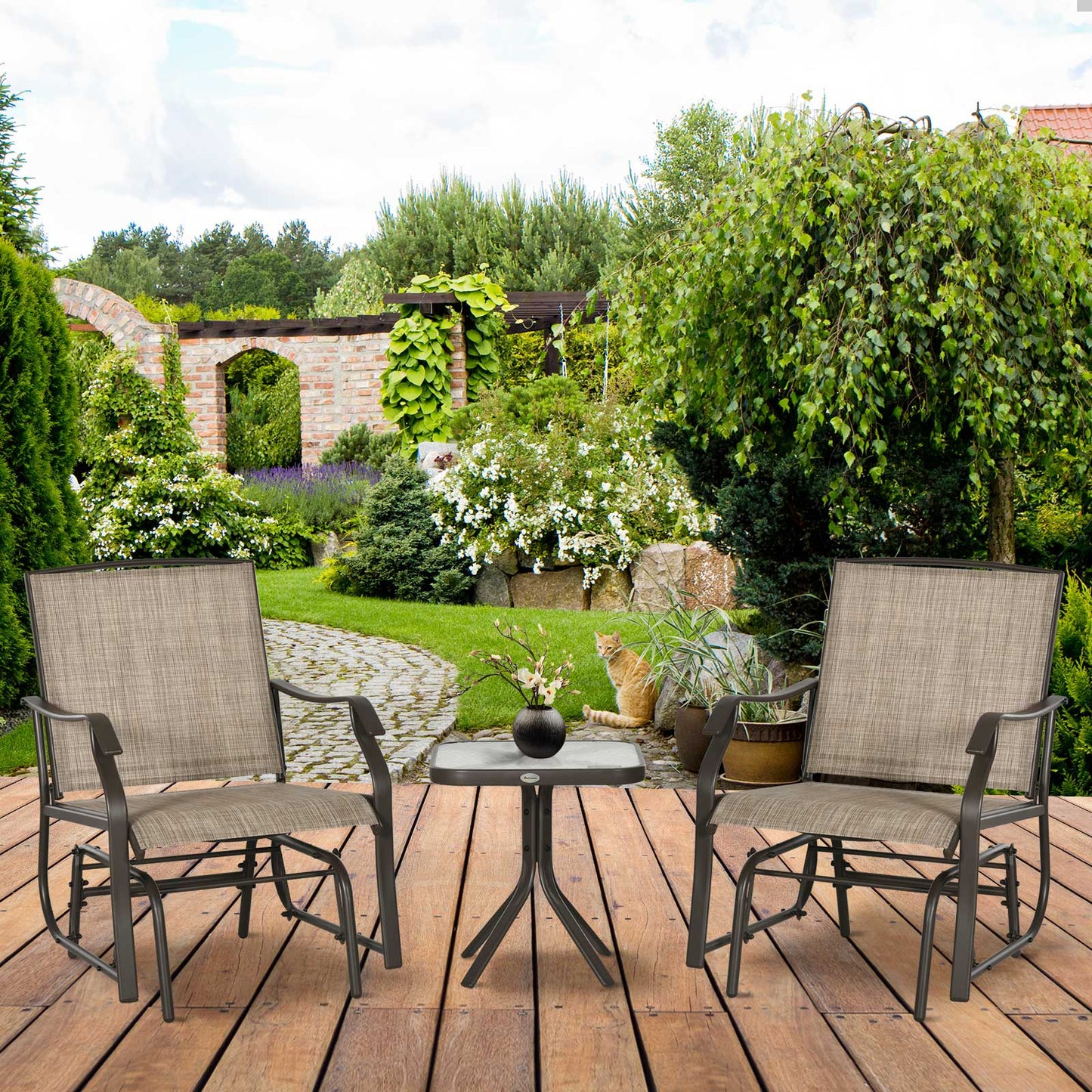 Brown Outdoor Rocker Set for Porch & Garden Patio Furniture