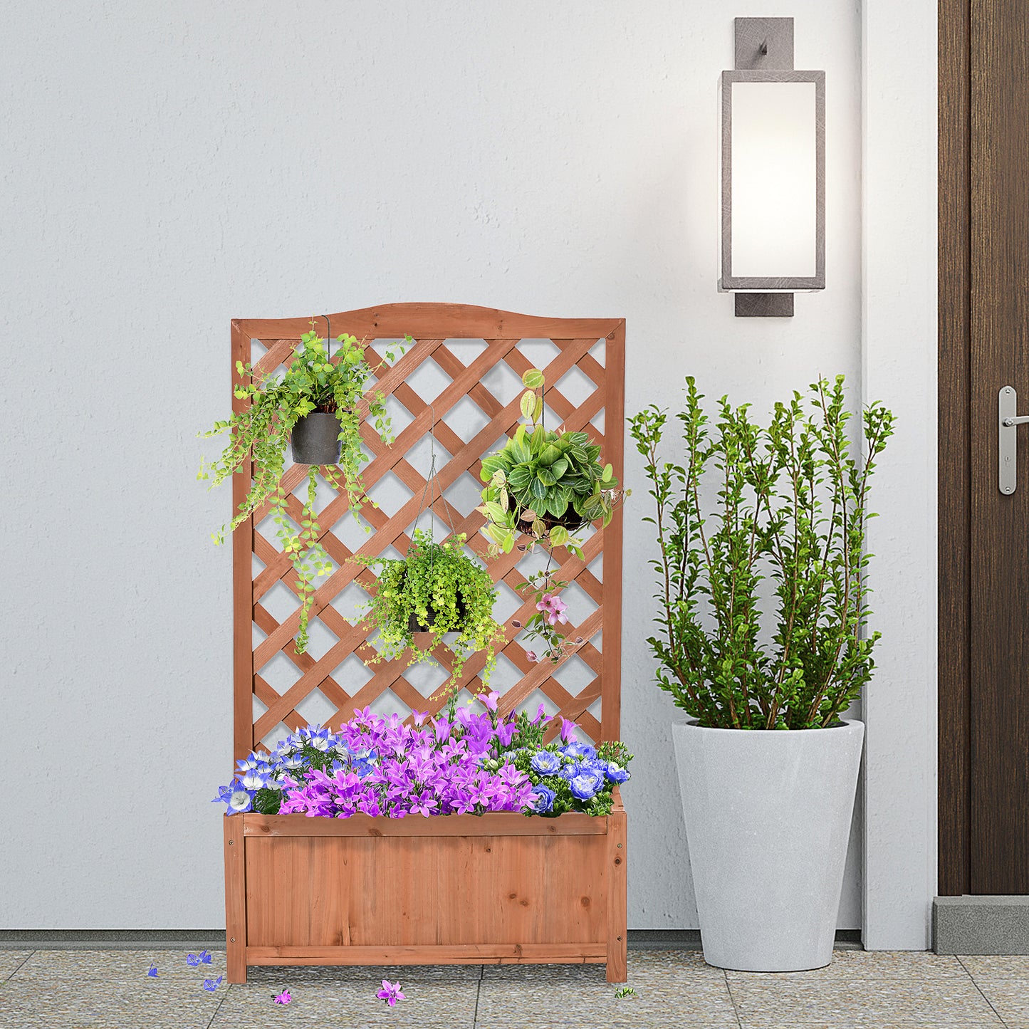 Wooden Raised Garden Bed with Trellis - 46" Planter Box