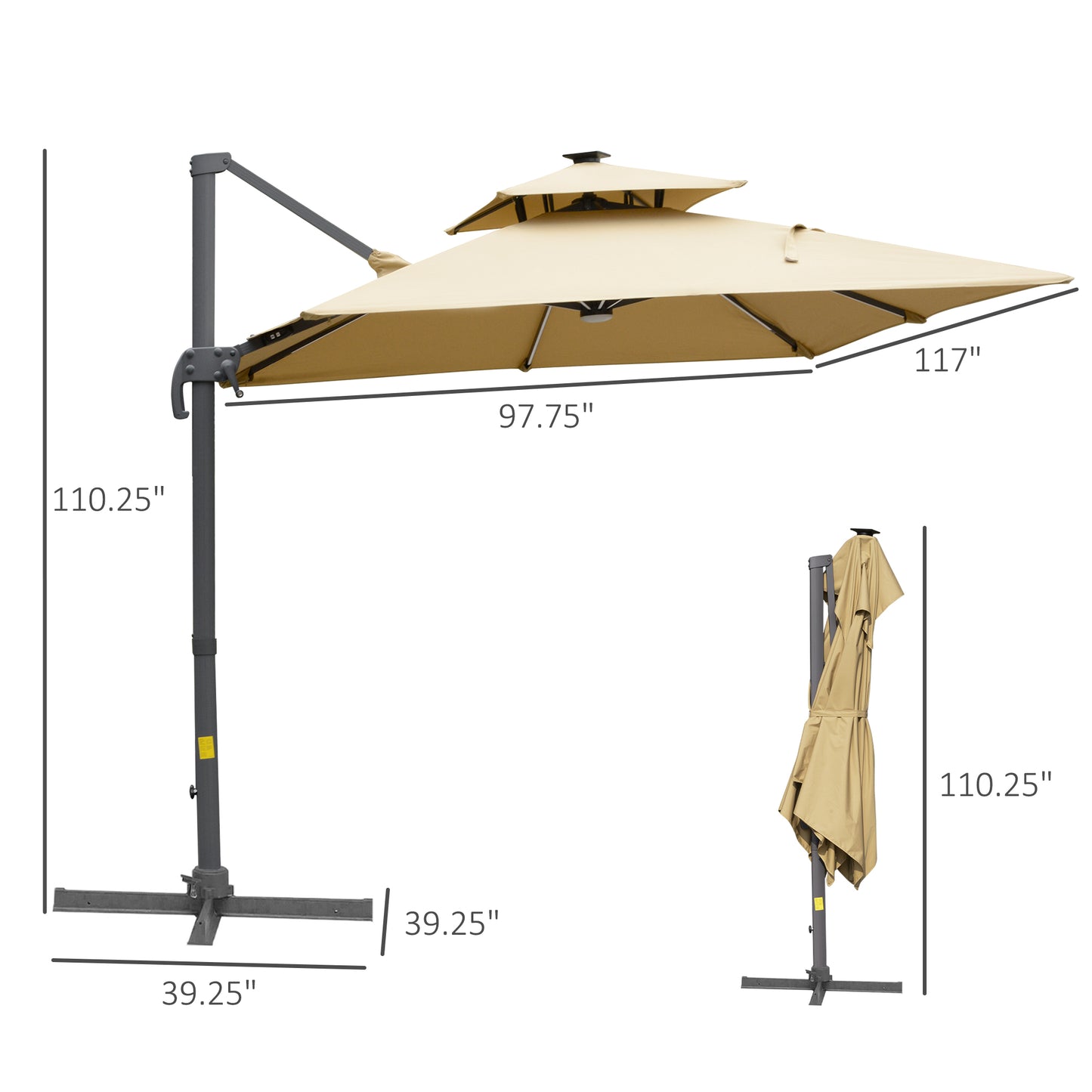 10FT Cantilever Patio Umbrella with Solar Lights