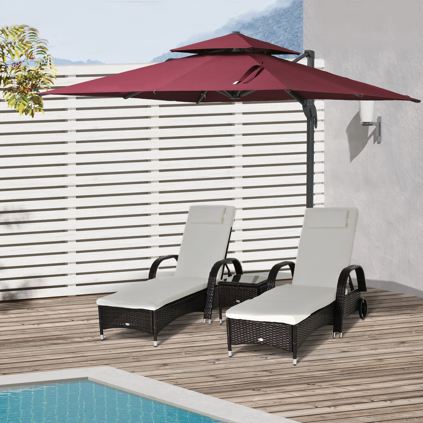 Outsunny 10ft Offset Patio Umbrella - Red Aluminum Base