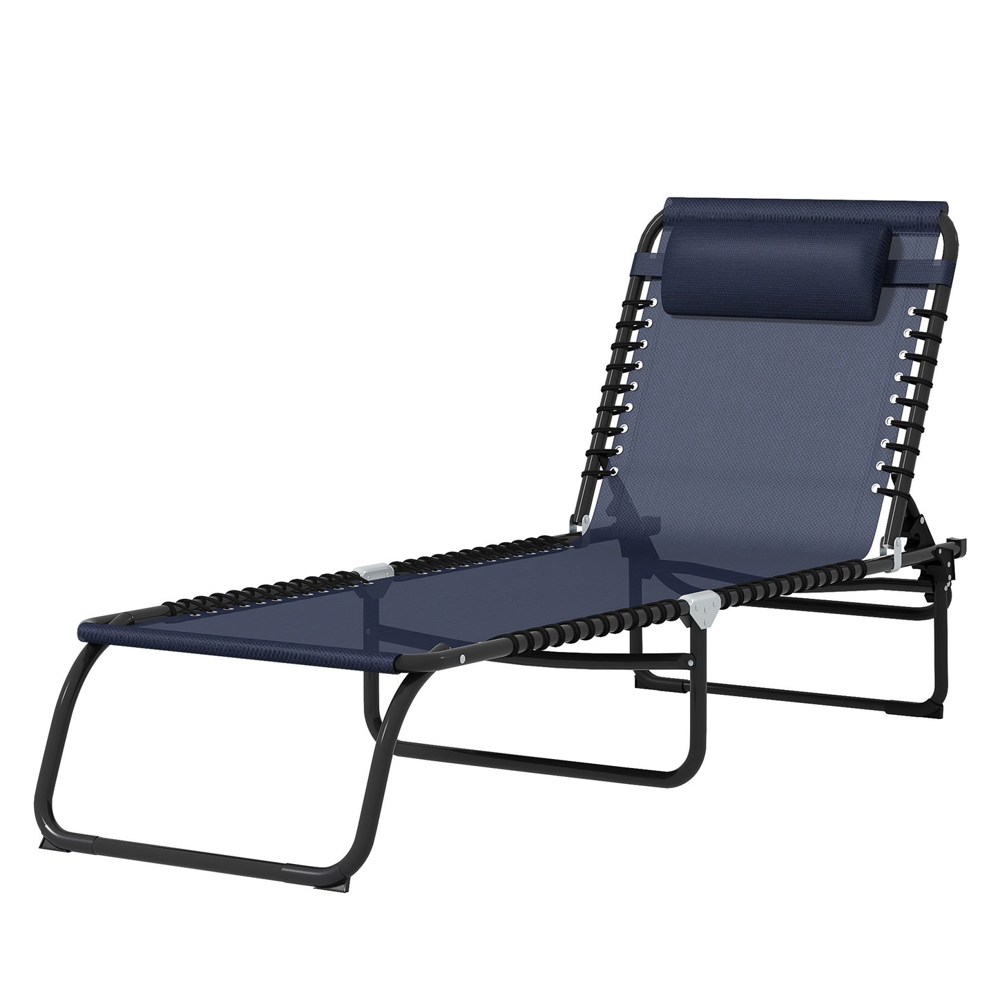 Blue Steel Folding Chaise Lounge - Outdoor Patio Sun Chair
