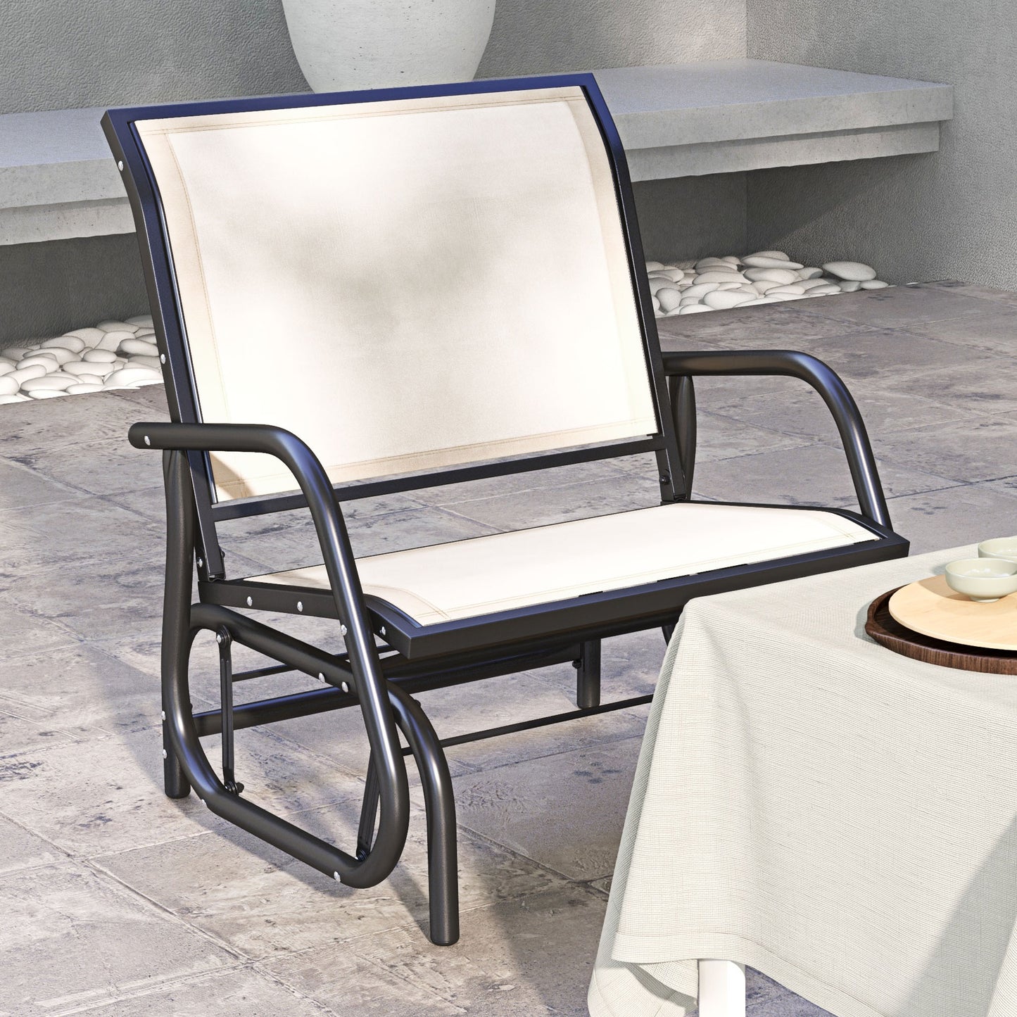 Cream White Steel Patio Glider Chair - Outdoor Rocking Swing