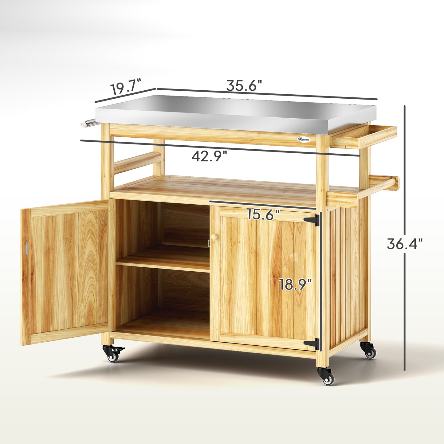 Outdoor Grill Cart with Wood Table & Steel Frame - Storage Island