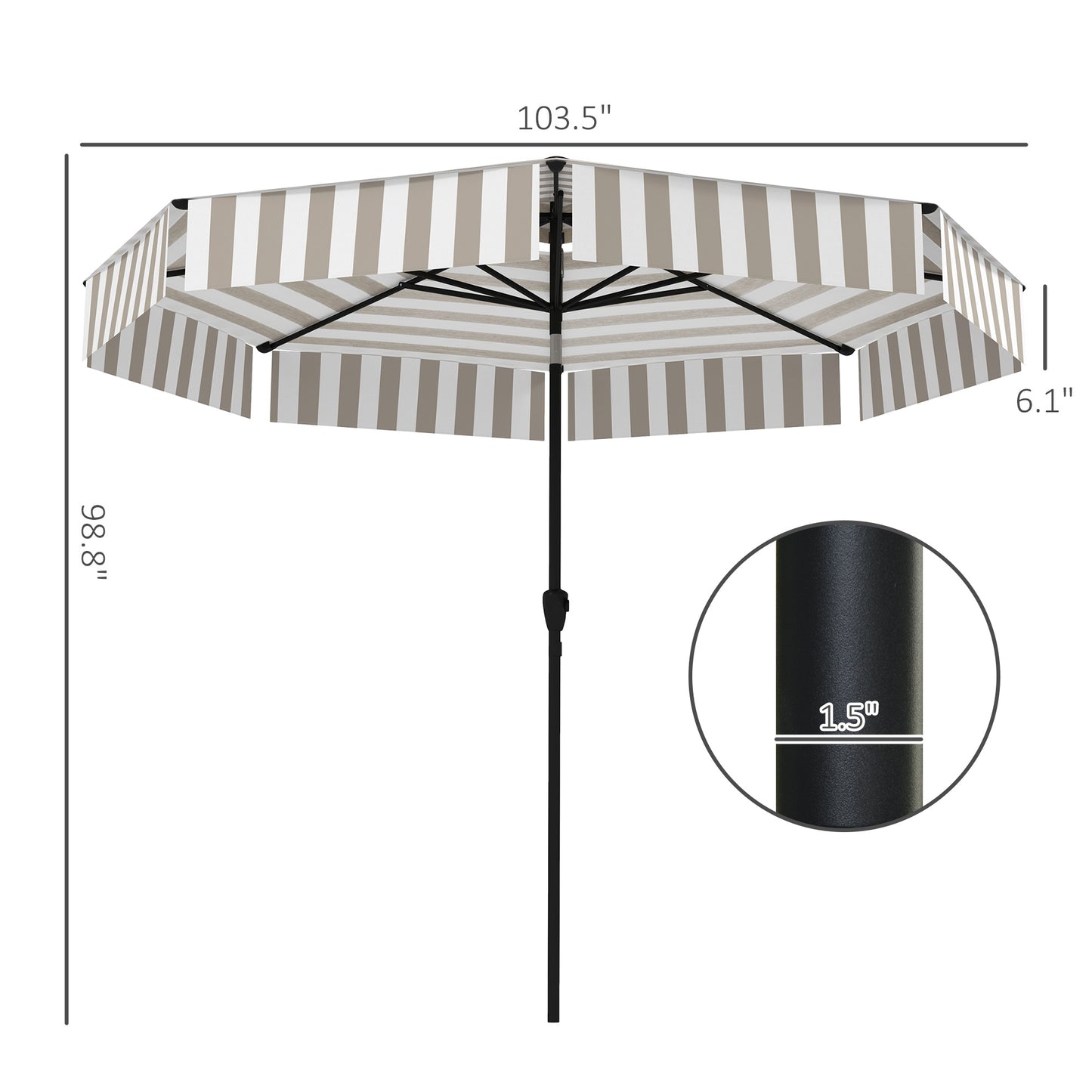 8.6ft Light Grey Patio Umbrella - UPF 30+ Shade
