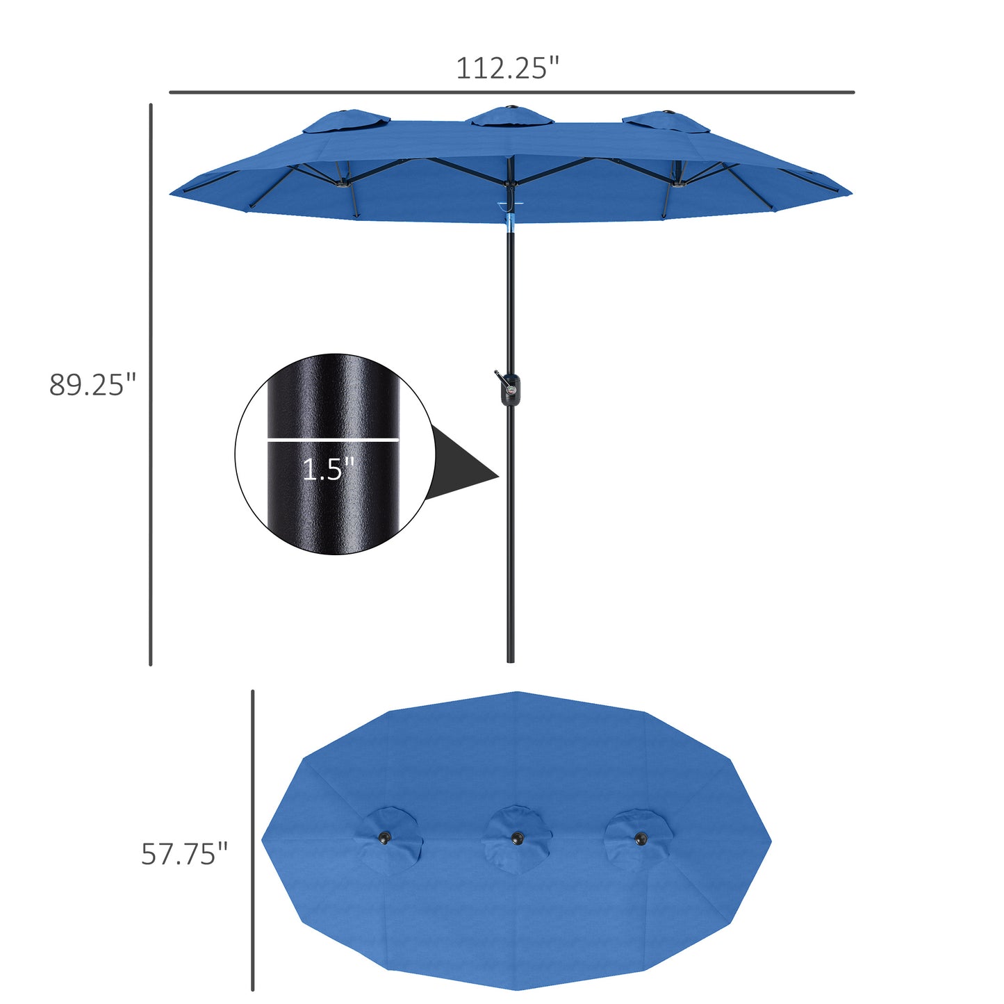 Blue Double Patio Umbrella for Poolside & Garden Shade with Tilt