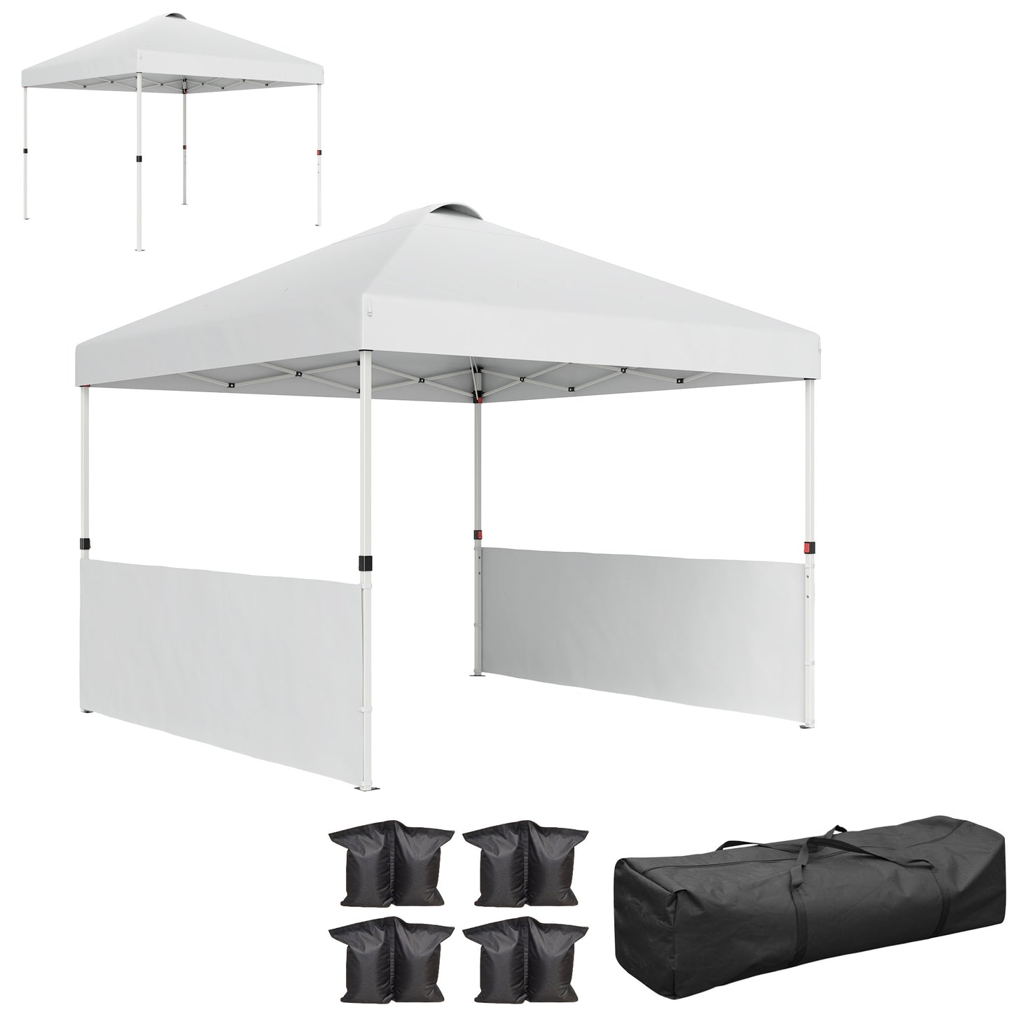 Outsunny 10' x 10' Pop Up Canopy Tent with 2 Half Sidewalls, UV50+ Height Adjustable Instant Sun Shelter with Wheeled Carry Bag, White
