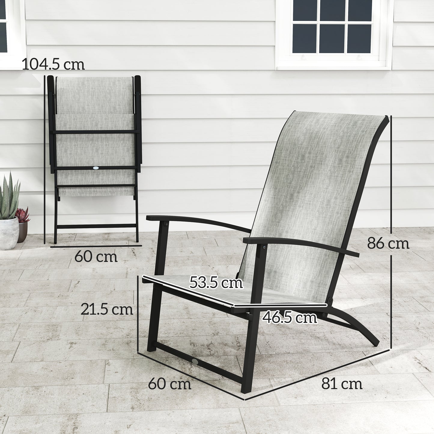 Grey Metal Folding Patio Chairs Set of 2