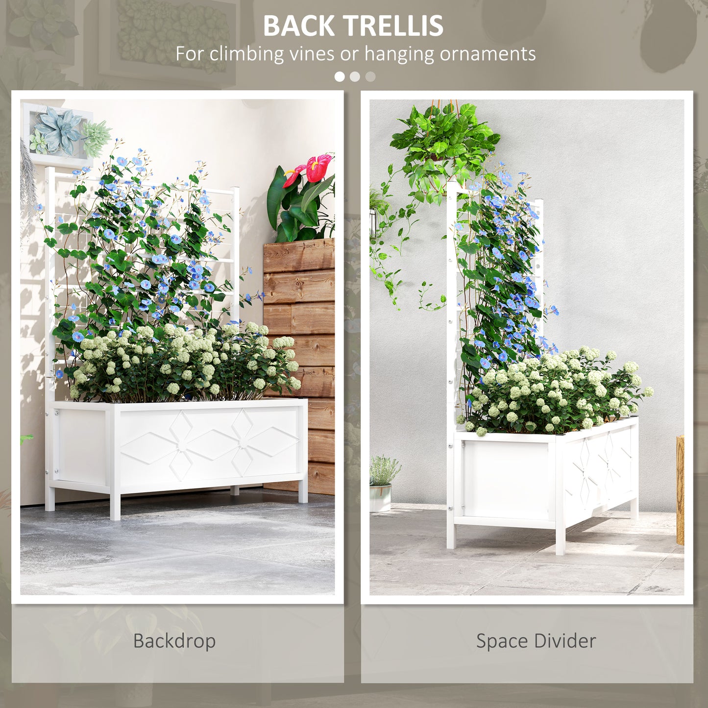 White Steel Raised Garden Bed with Trellis - 35.4"L