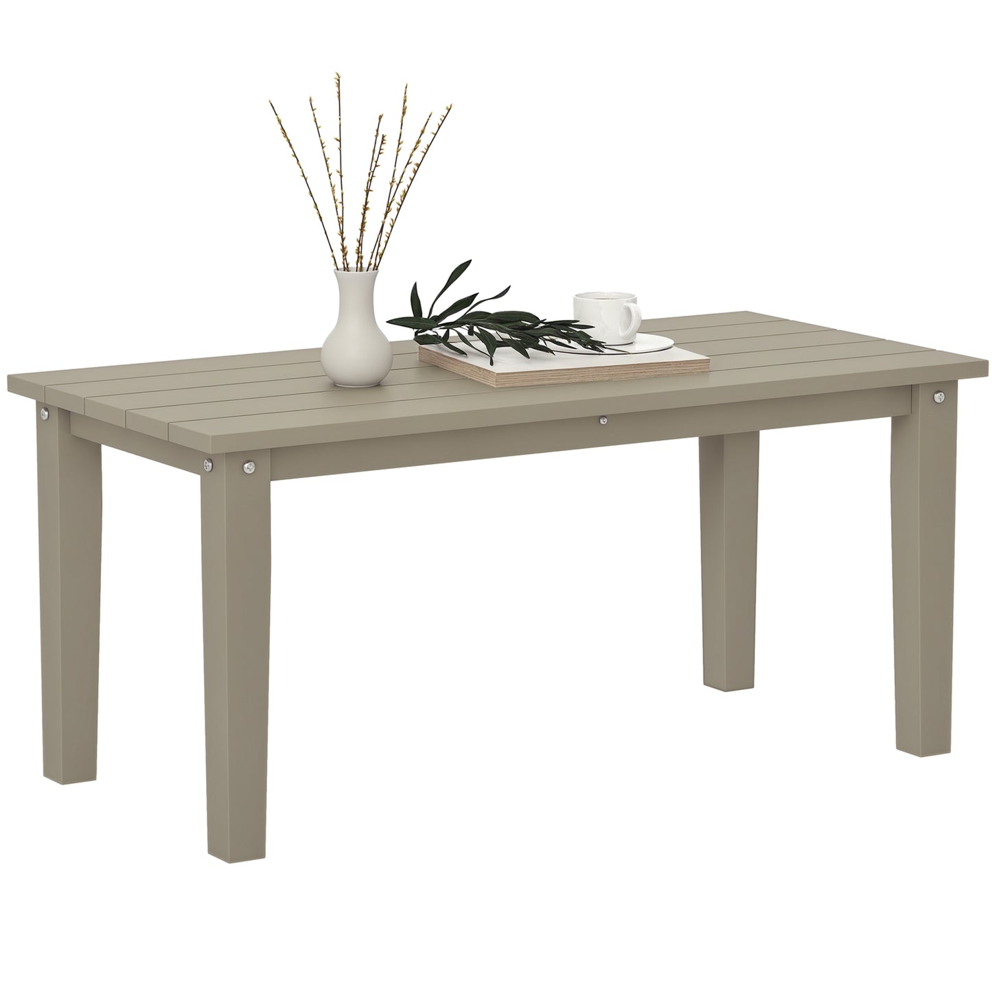 Outsunny HDPE Outdoor Coffee Table, Rectangle All-Weather Patio Coffee Table, Slatted Outdoor Patio Table for Garden, Balcony, Backyard, Brown